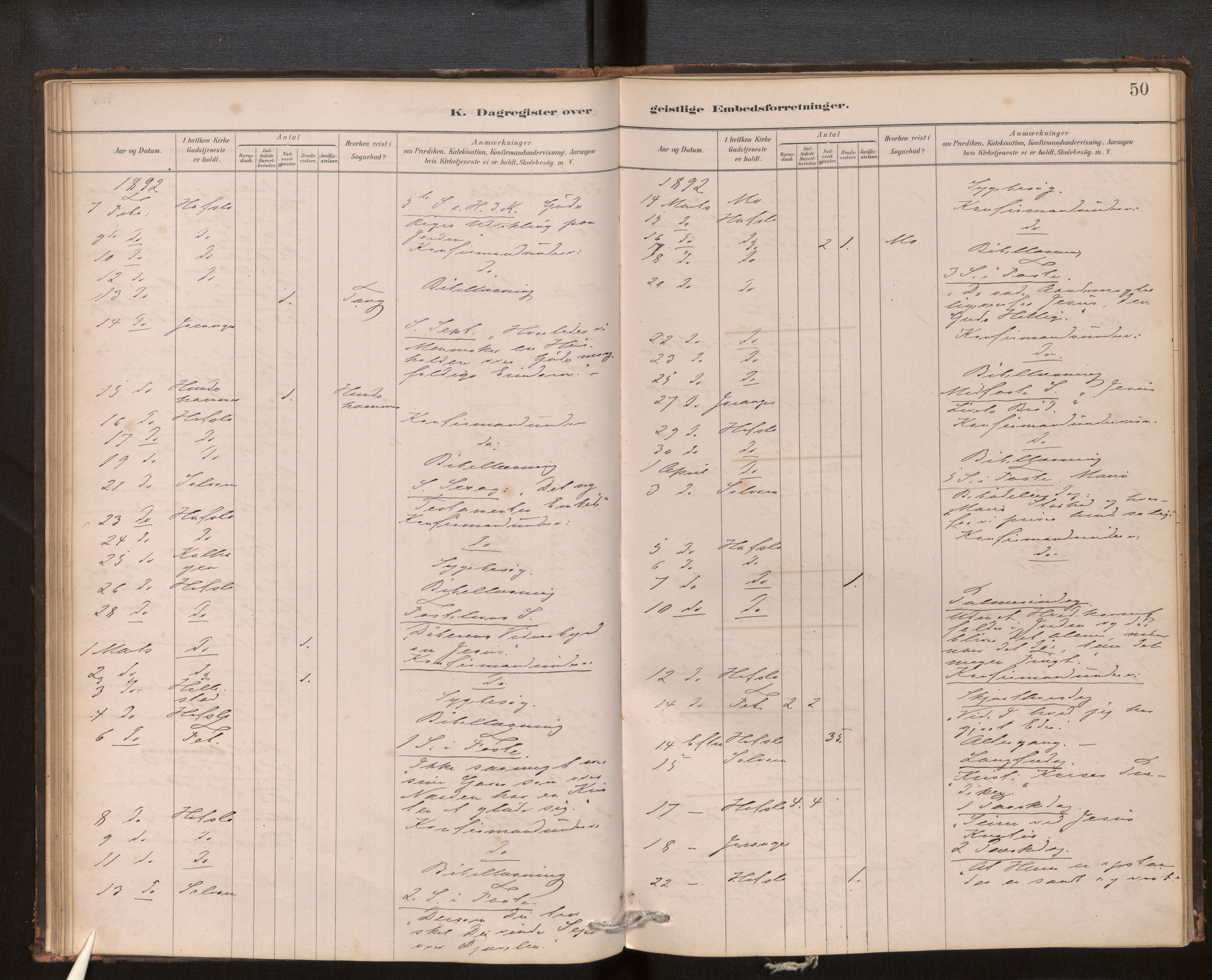 Hafslo sokneprestembete, AV/SAB-A-80301/H/Haa/Haaf/L0003: Diary records no. F 3, 1879-1909, p. 50