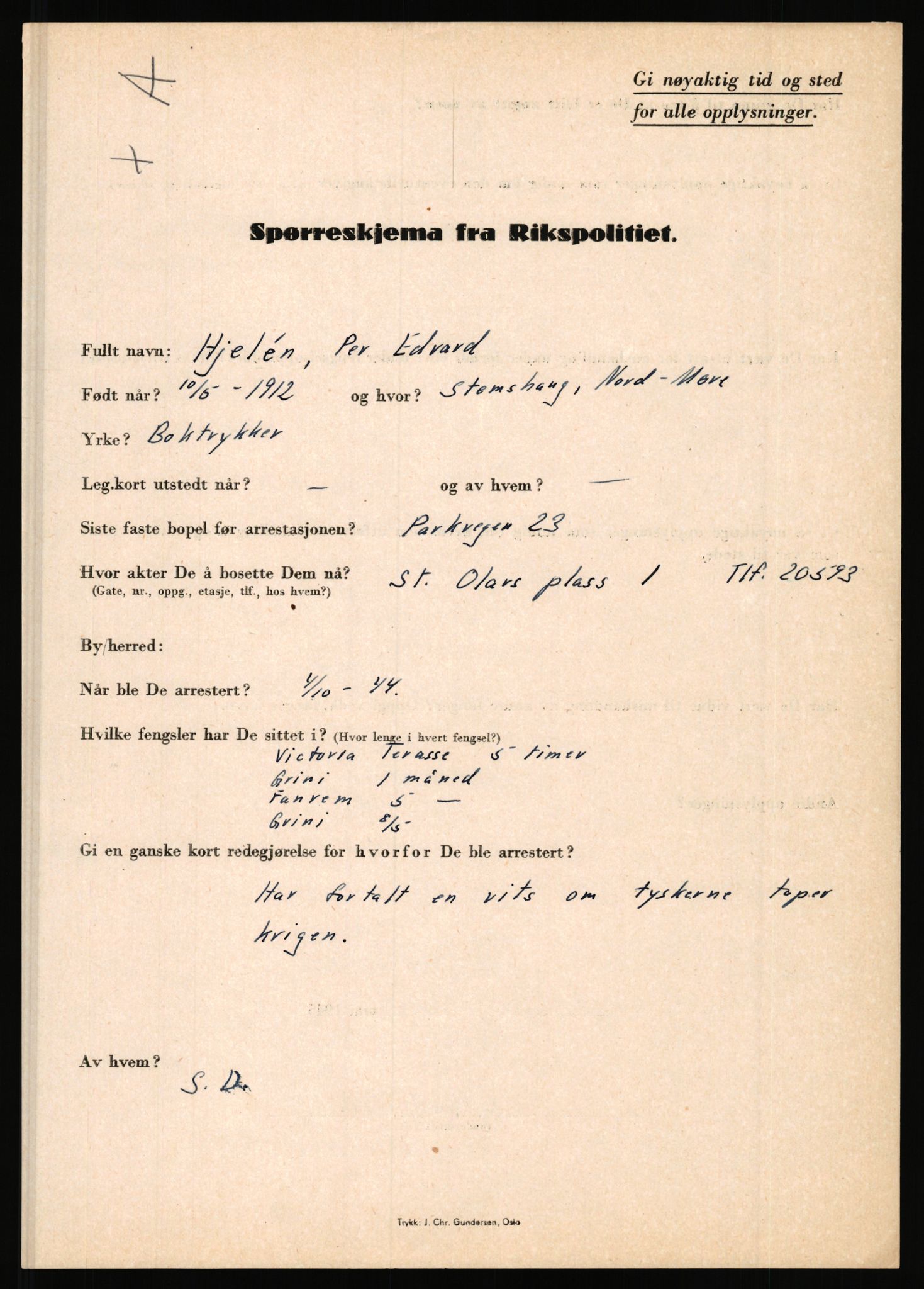 Rikspolitisjefen, AV/RA-S-1560/L/L0007: Heen, Erik C. - Iversen, Trygve, 1940-1945, p. 275