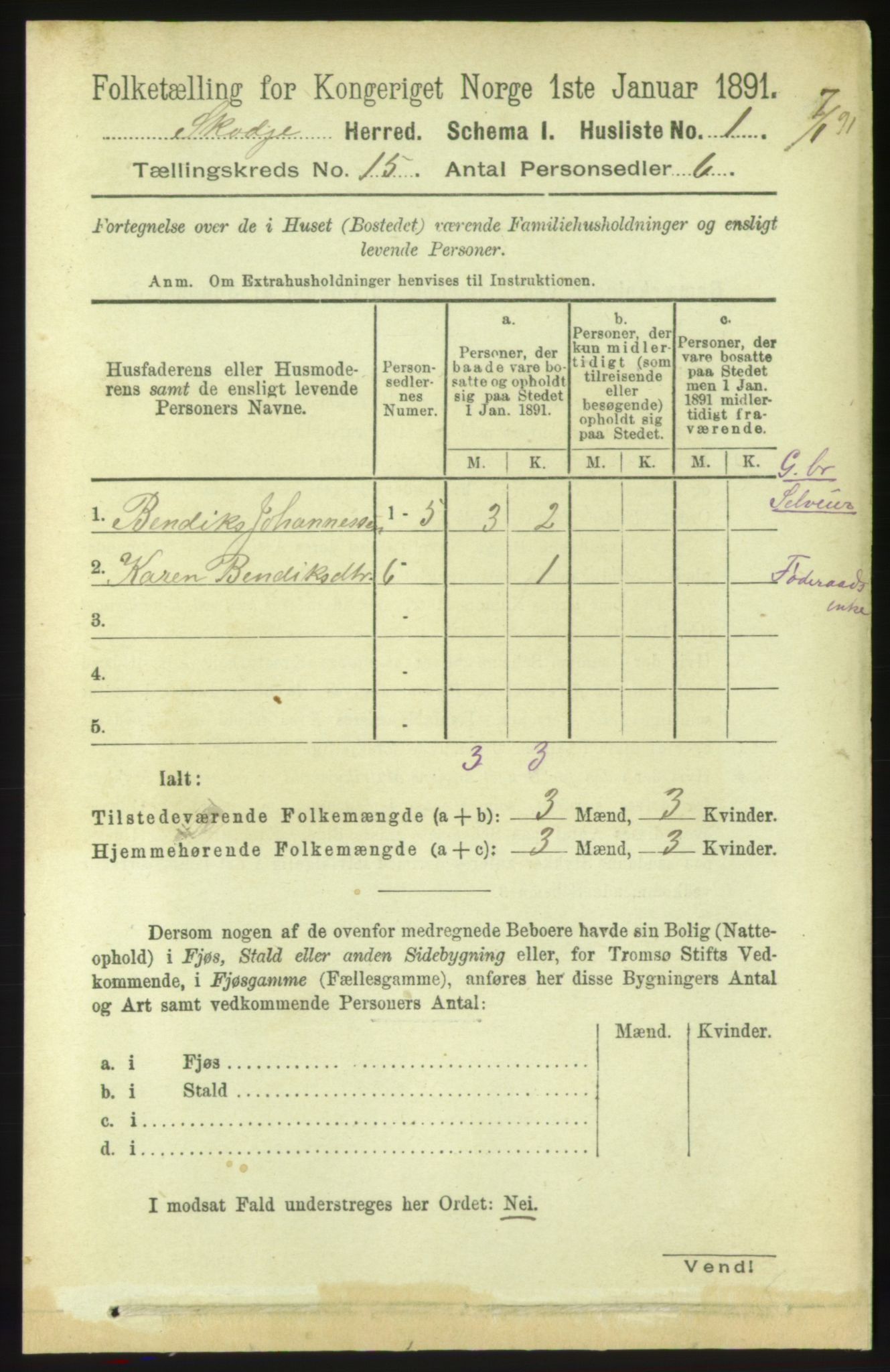 RA, 1891 census for 1529 Skodje, 1891, p. 3187