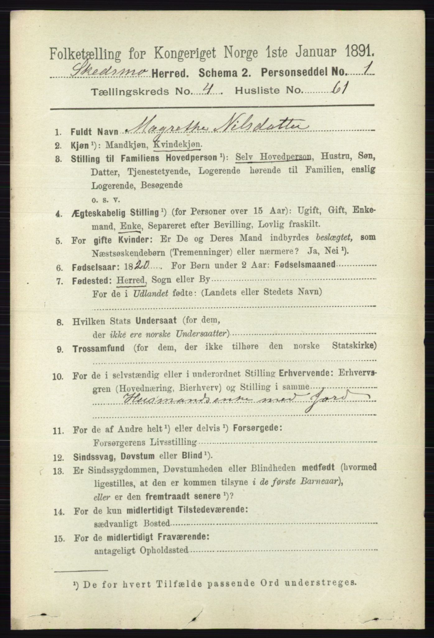 RA, 1891 census for 0231 Skedsmo, 1891, p. 2223