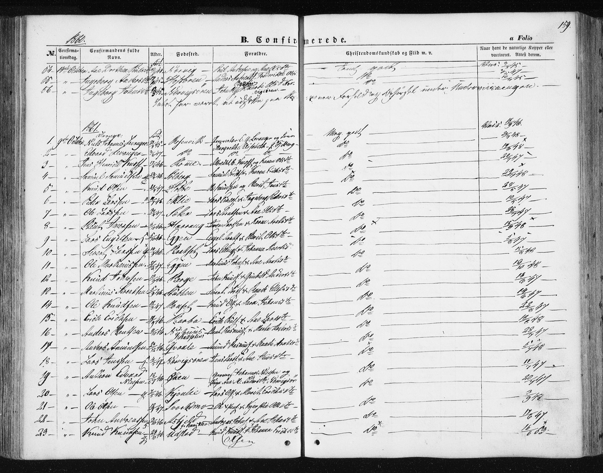 Ministerialprotokoller, klokkerbøker og fødselsregistre - Sør-Trøndelag, SAT/A-1456/668/L0806: Parish register (official) no. 668A06, 1854-1869, p. 159