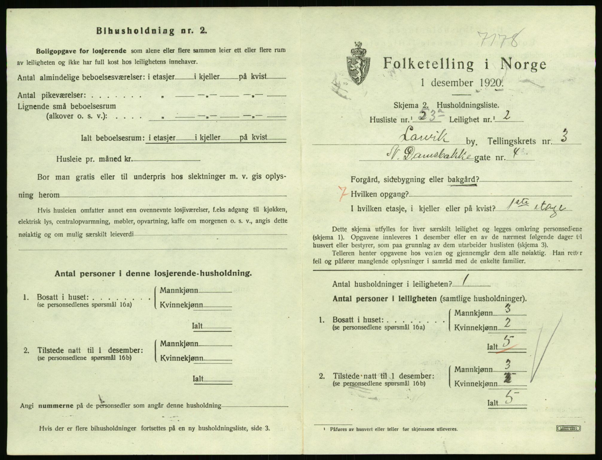 SAKO, 1920 census for Larvik, 1920, p. 4090