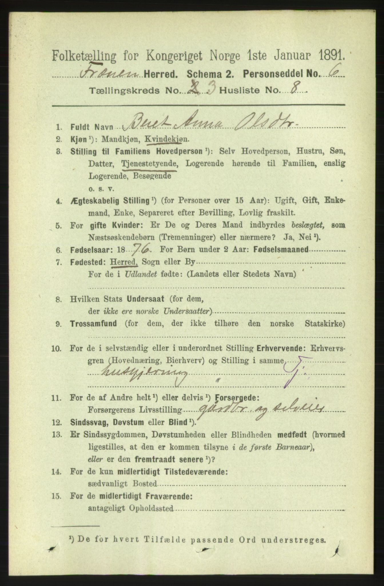 RA, 1891 census for 1548 Fræna, 1891, p. 791