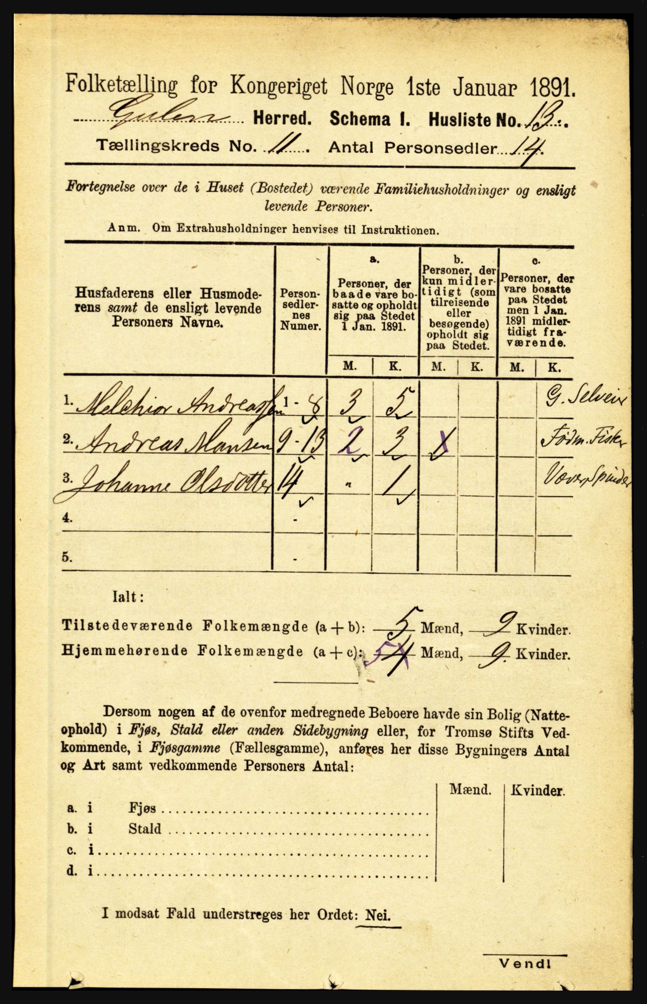 RA, 1891 census for 1411 Gulen, 1891, p. 3634