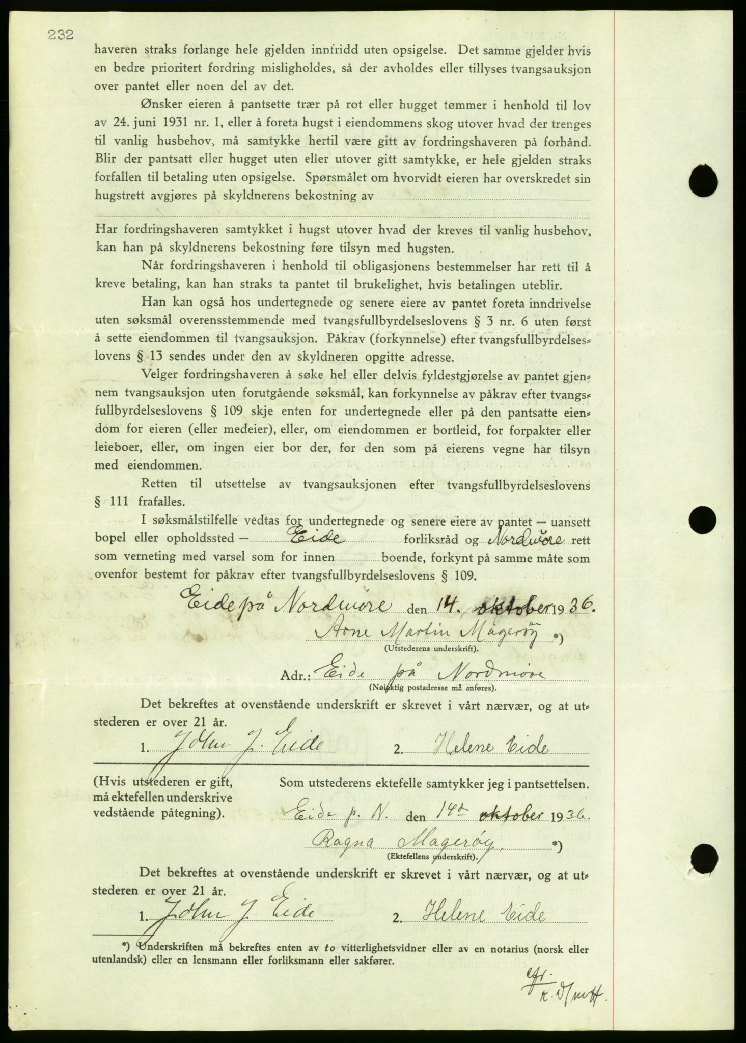 Nordmøre sorenskriveri, AV/SAT-A-4132/1/2/2Ca/L0090: Mortgage book no. B80, 1936-1937, Diary no: : 2342/1936