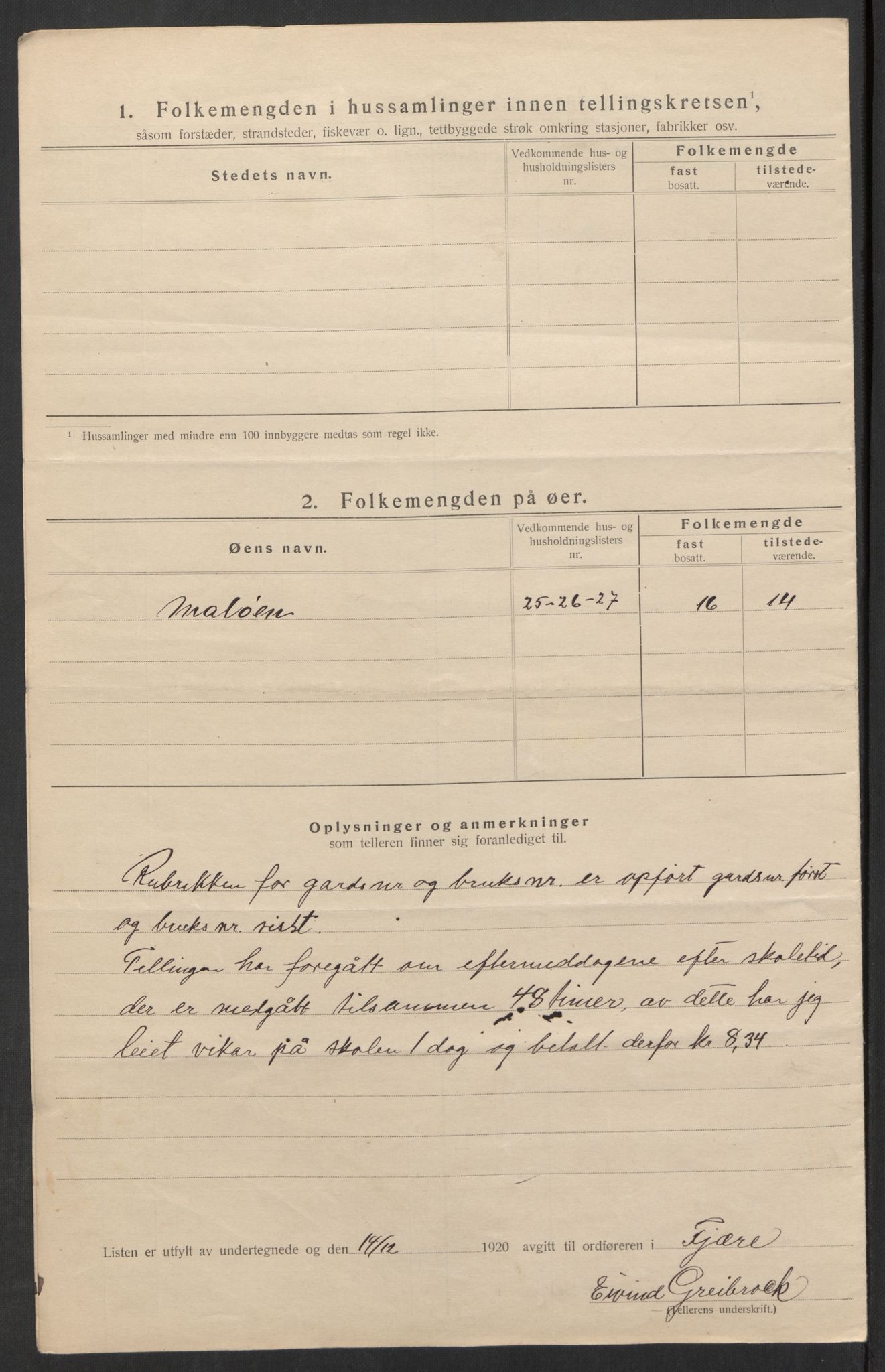 SAK, 1920 census for Fjære, 1920, p. 35