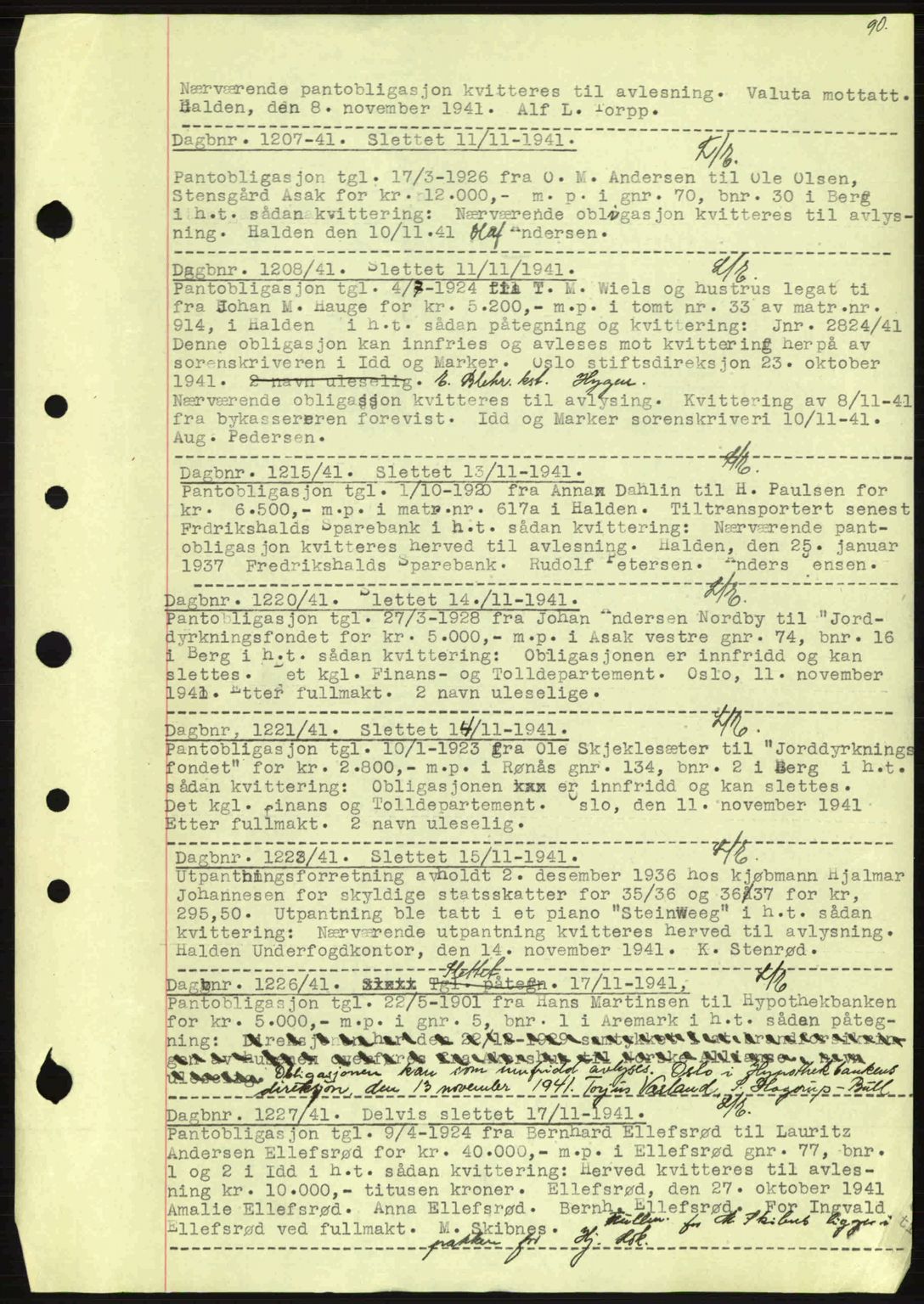 Idd og Marker sorenskriveri, AV/SAO-A-10283/G/Gb/Gbc/L0002: Mortgage book no. B4-9a, 1939-1945, Diary no: : 1207/1941