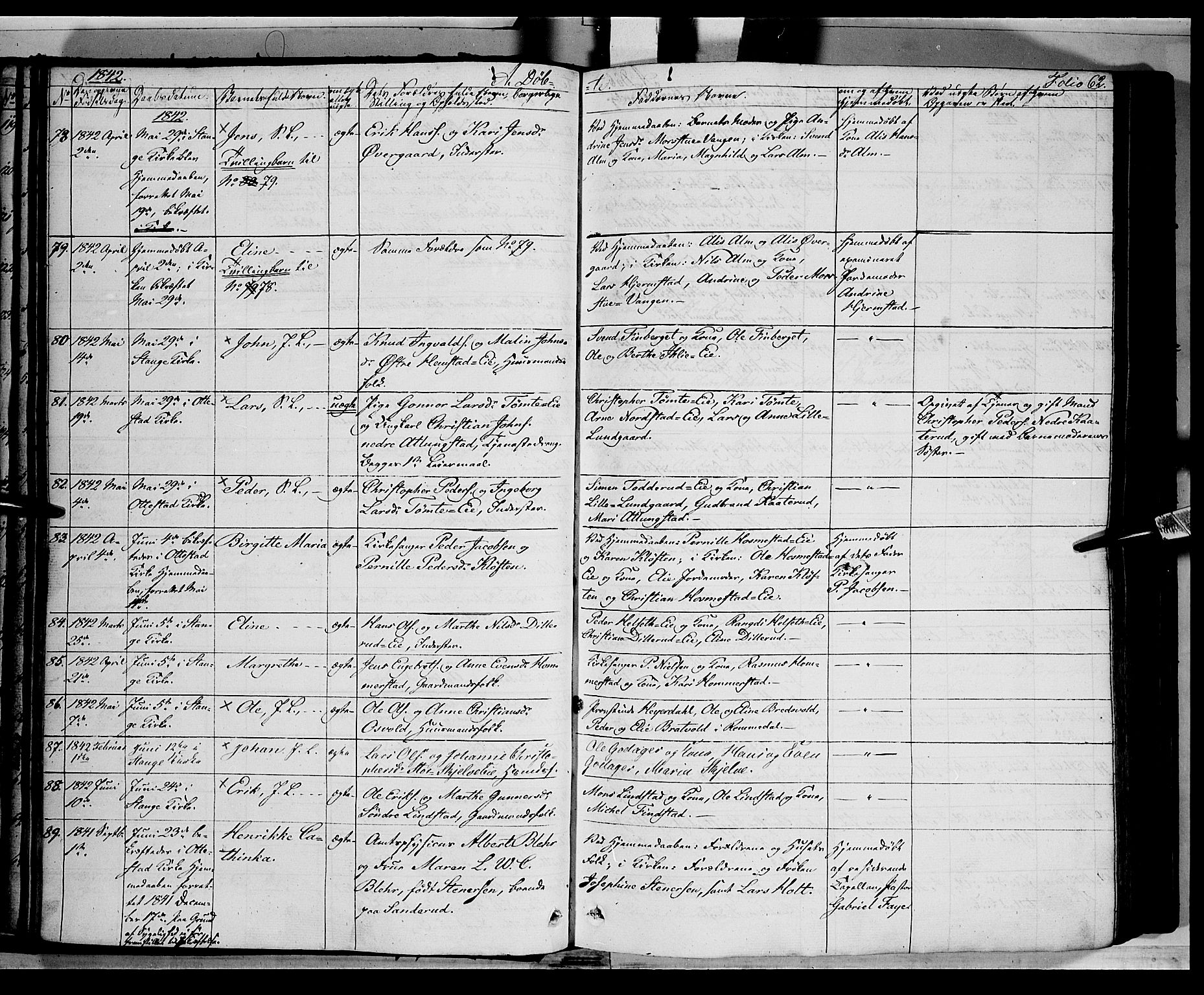 Stange prestekontor, AV/SAH-PREST-002/K/L0010: Parish register (official) no. 10, 1835-1845, p. 62