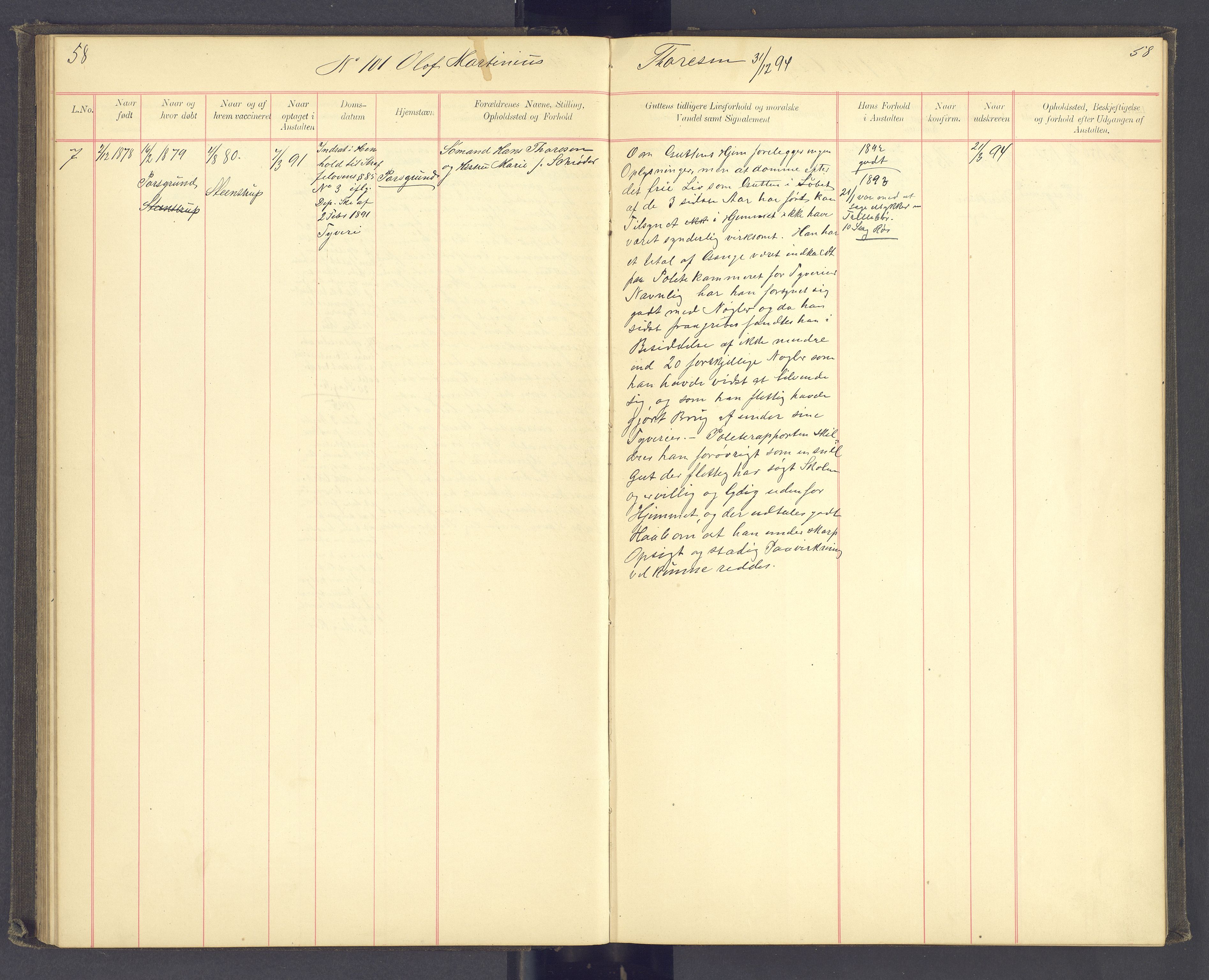 Toftes Gave, SAH/SKOLE-007/F/Fc/L0003: Elevprotokoll, 1886-1897, p. 58