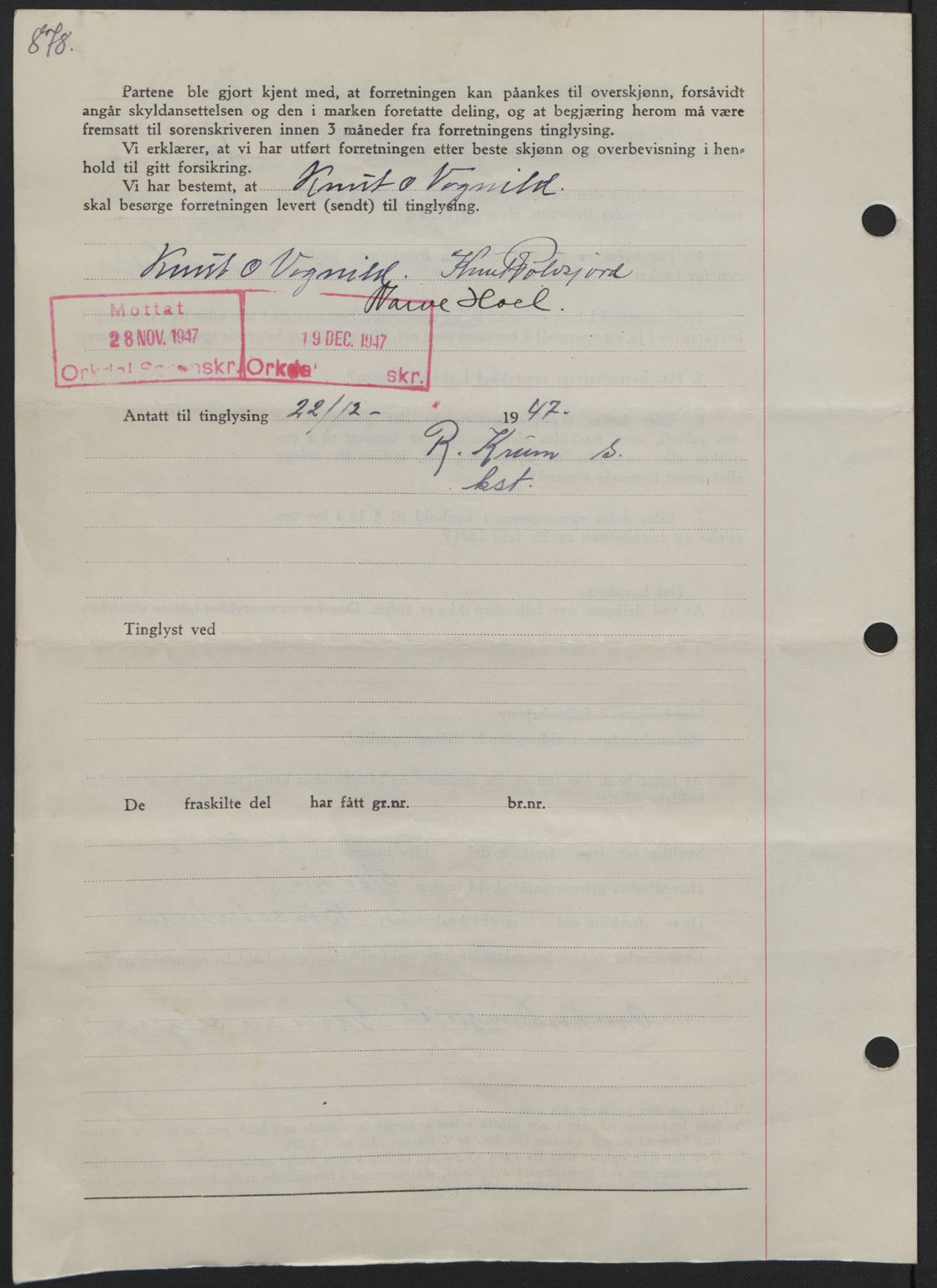 Orkdal sorenskriveri, SAT/A-4169/1/2/2C: Mortgage book no. A, 1947-1947, Diary no: : 1635/1947