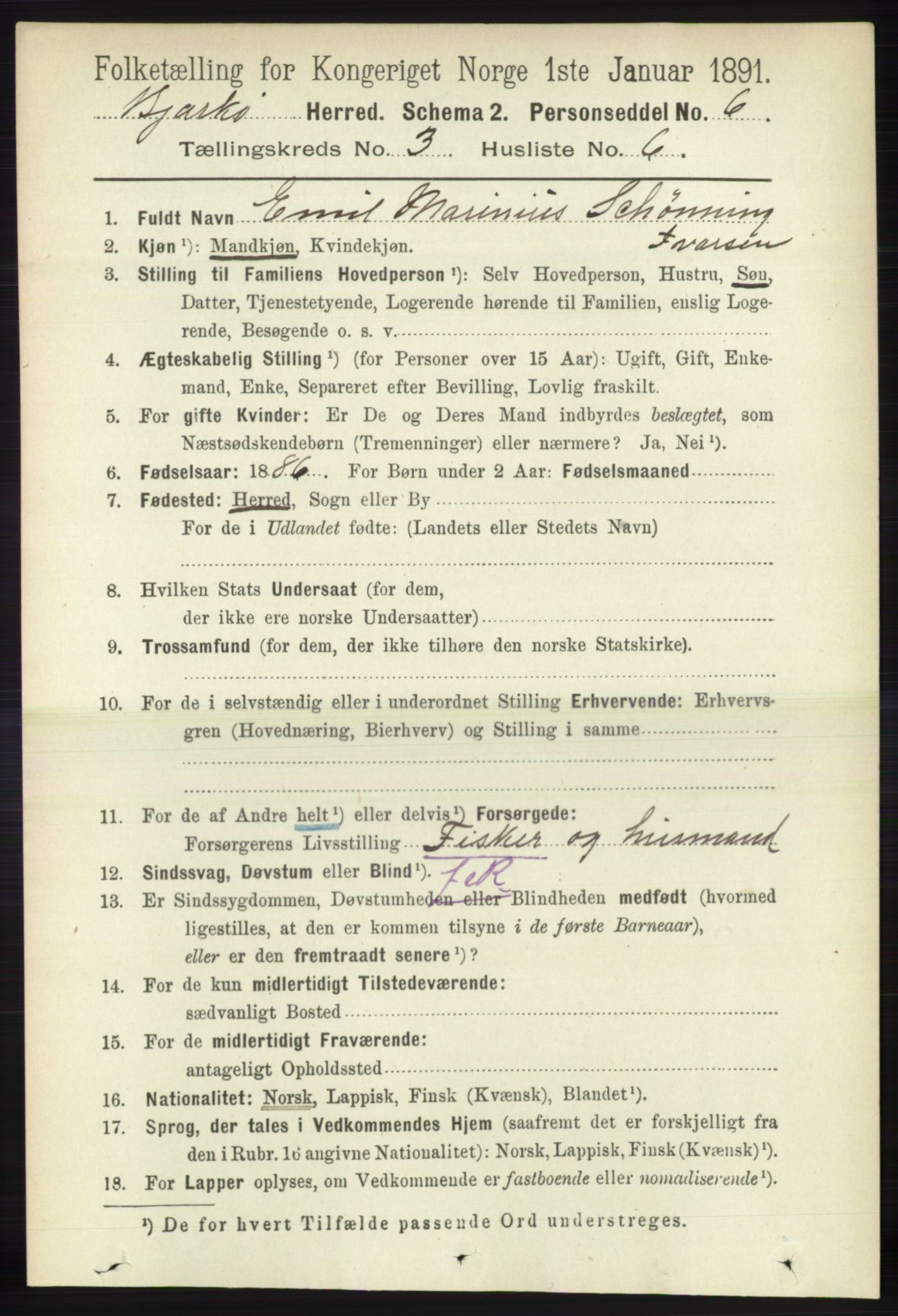 RA, 1891 census for 1915 Bjarkøy, 1891, p. 1575