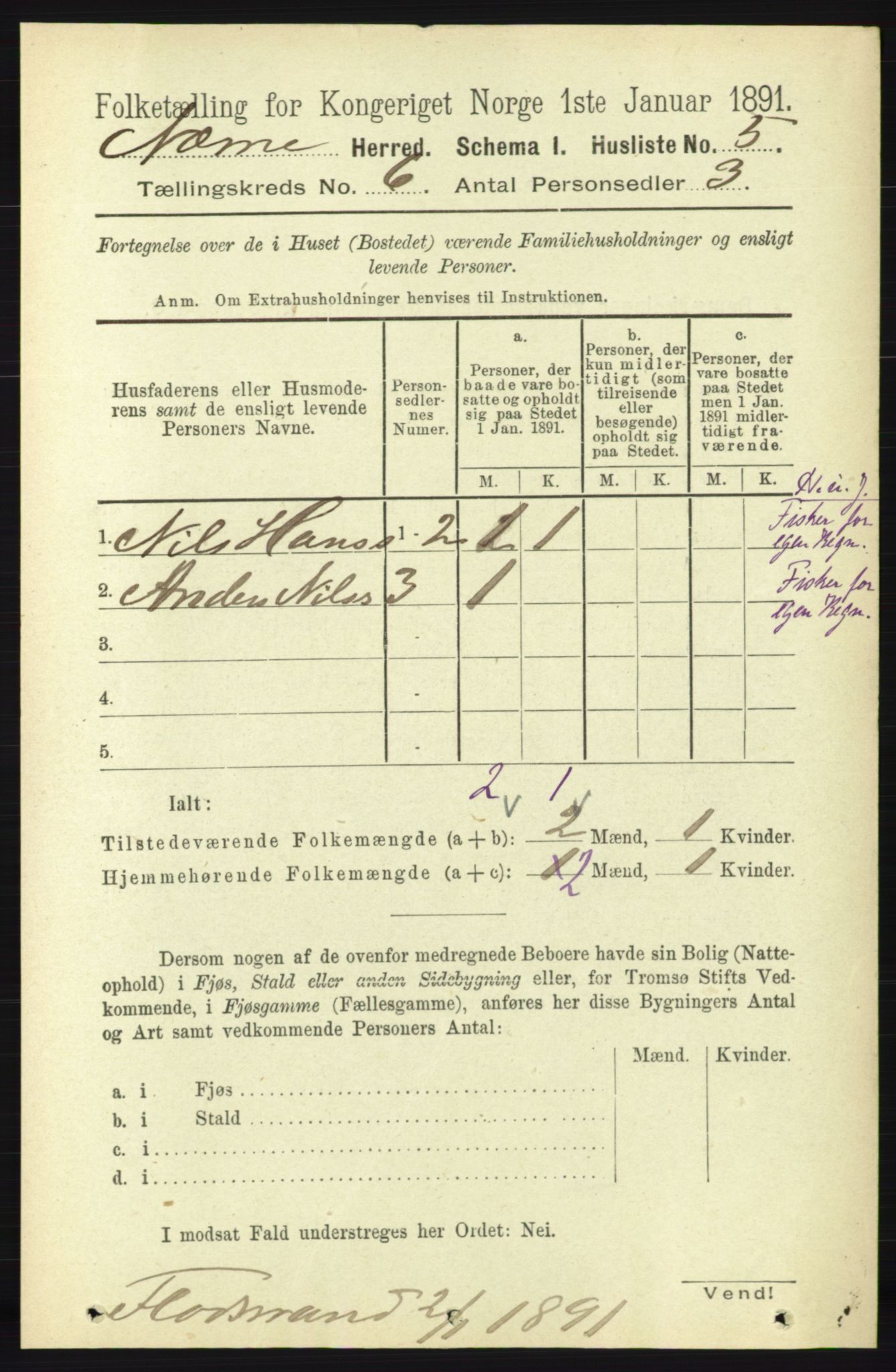 RA, 1891 census for 1828 Nesna, 1891, p. 3223