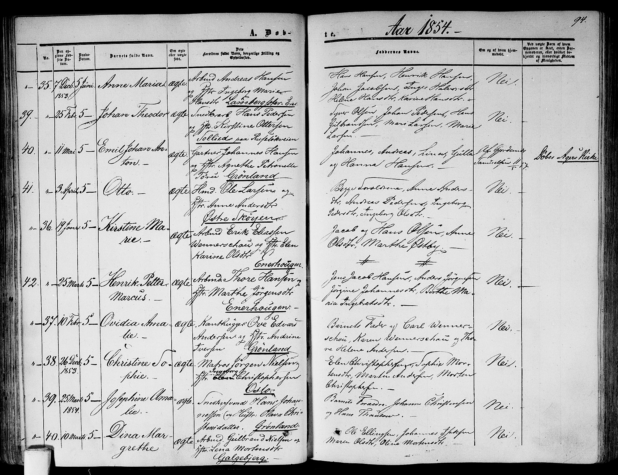 Gamlebyen prestekontor Kirkebøker, AV/SAO-A-10884/F/Fa/L0004: Parish register (official) no. 4, 1850-1857, p. 94