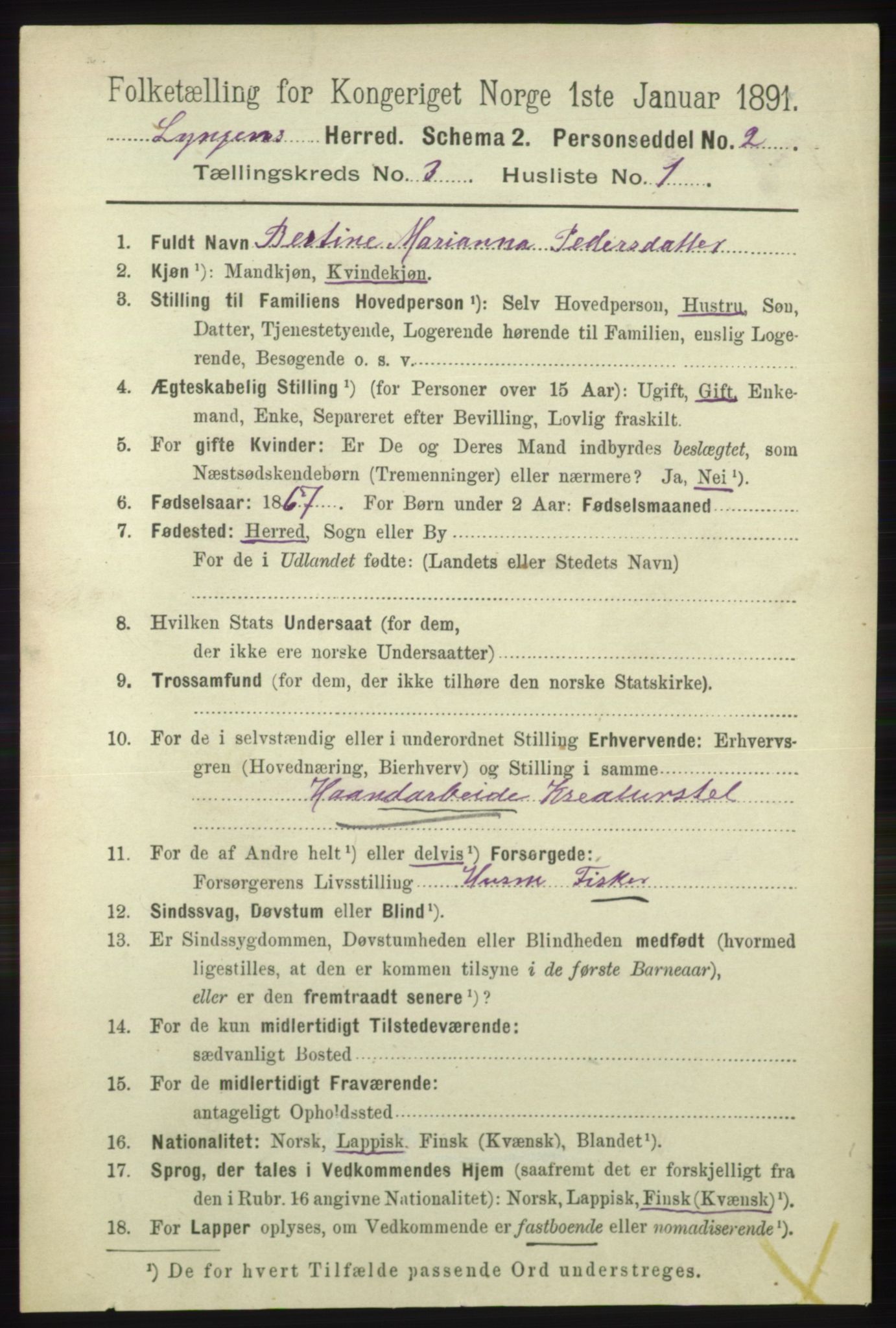 RA, 1891 census for 1938 Lyngen, 1891, p. 3138