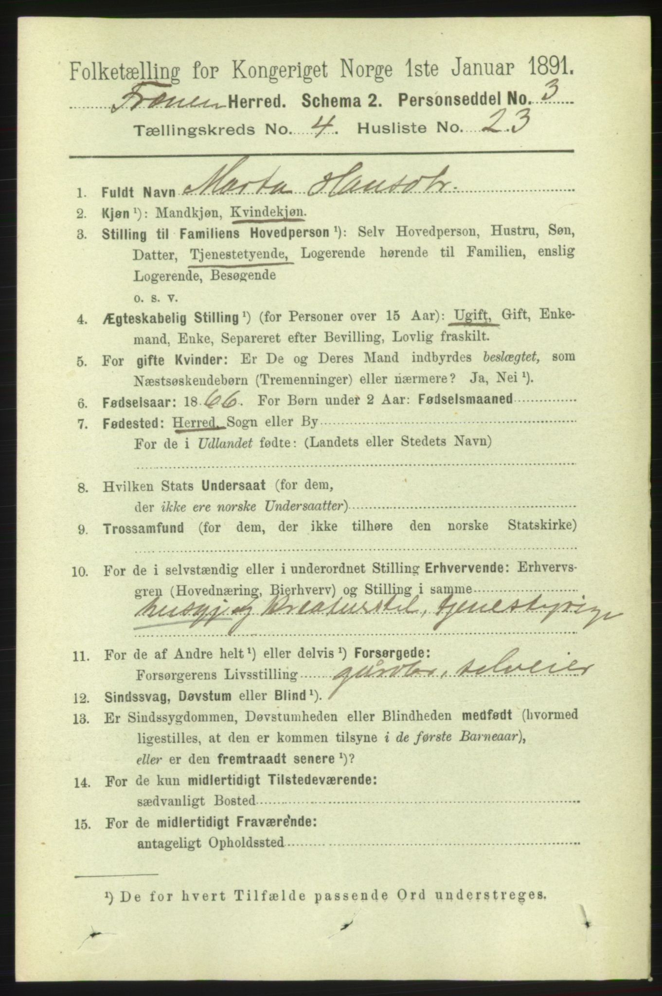 RA, 1891 census for 1548 Fræna, 1891, p. 1261