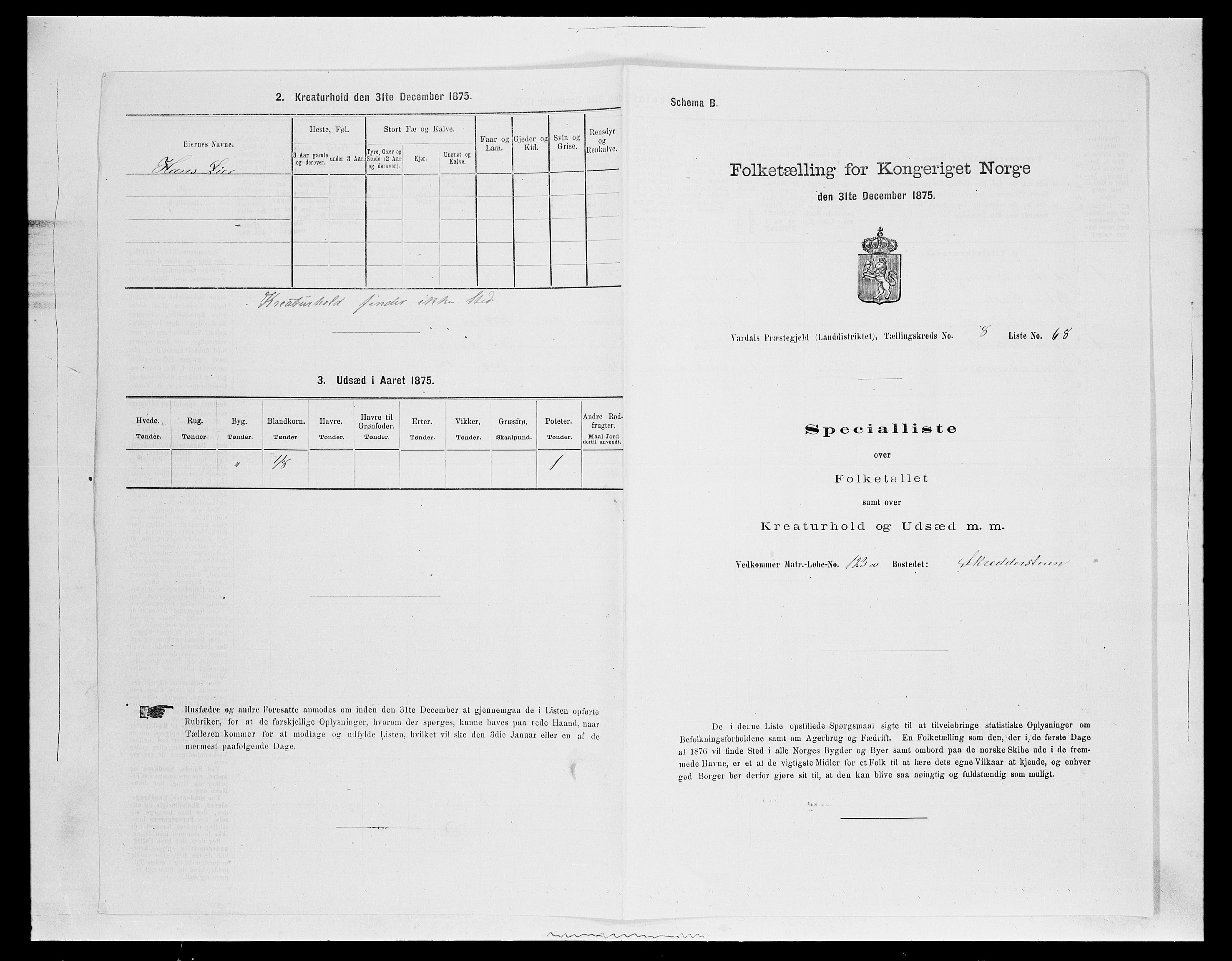 SAH, 1875 census for 0527L Vardal/Vardal og Hunn, 1875, p. 1258