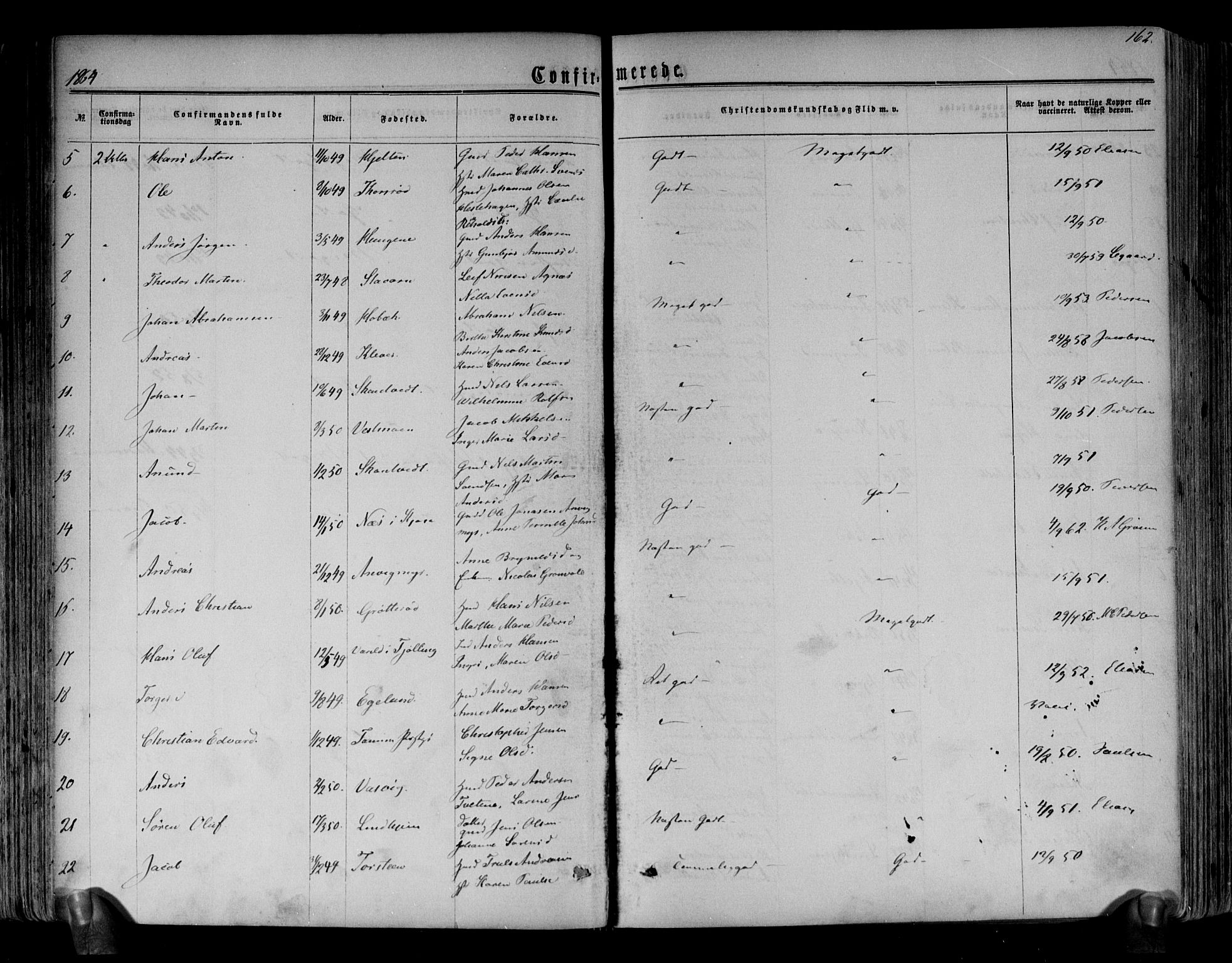 Brunlanes kirkebøker, AV/SAKO-A-342/F/Fa/L0005: Parish register (official) no. I 5, 1862-1877, p. 162