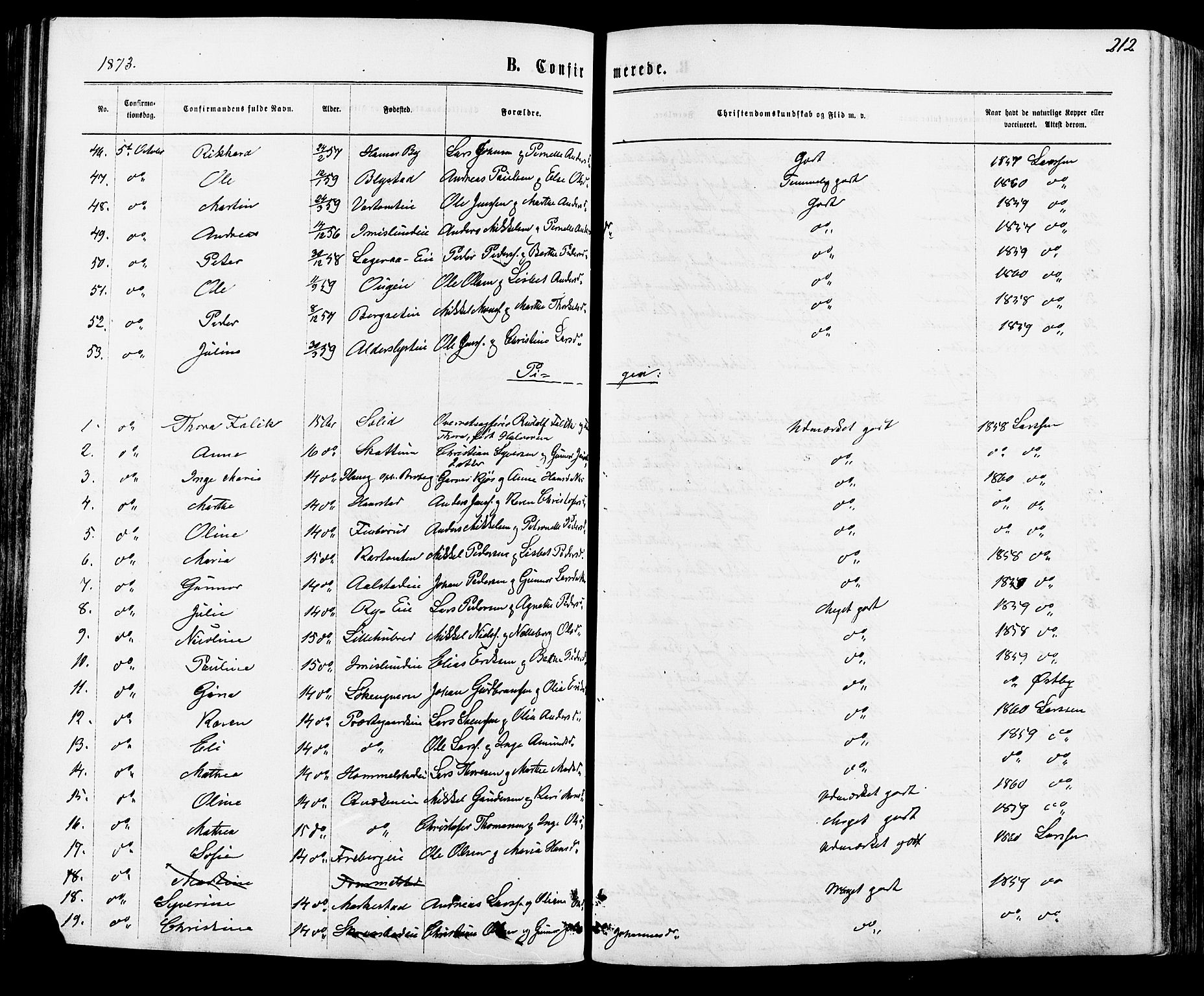 Vang prestekontor, Hedmark, AV/SAH-PREST-008/H/Ha/Haa/L0015: Parish register (official) no. 15, 1871-1885, p. 212