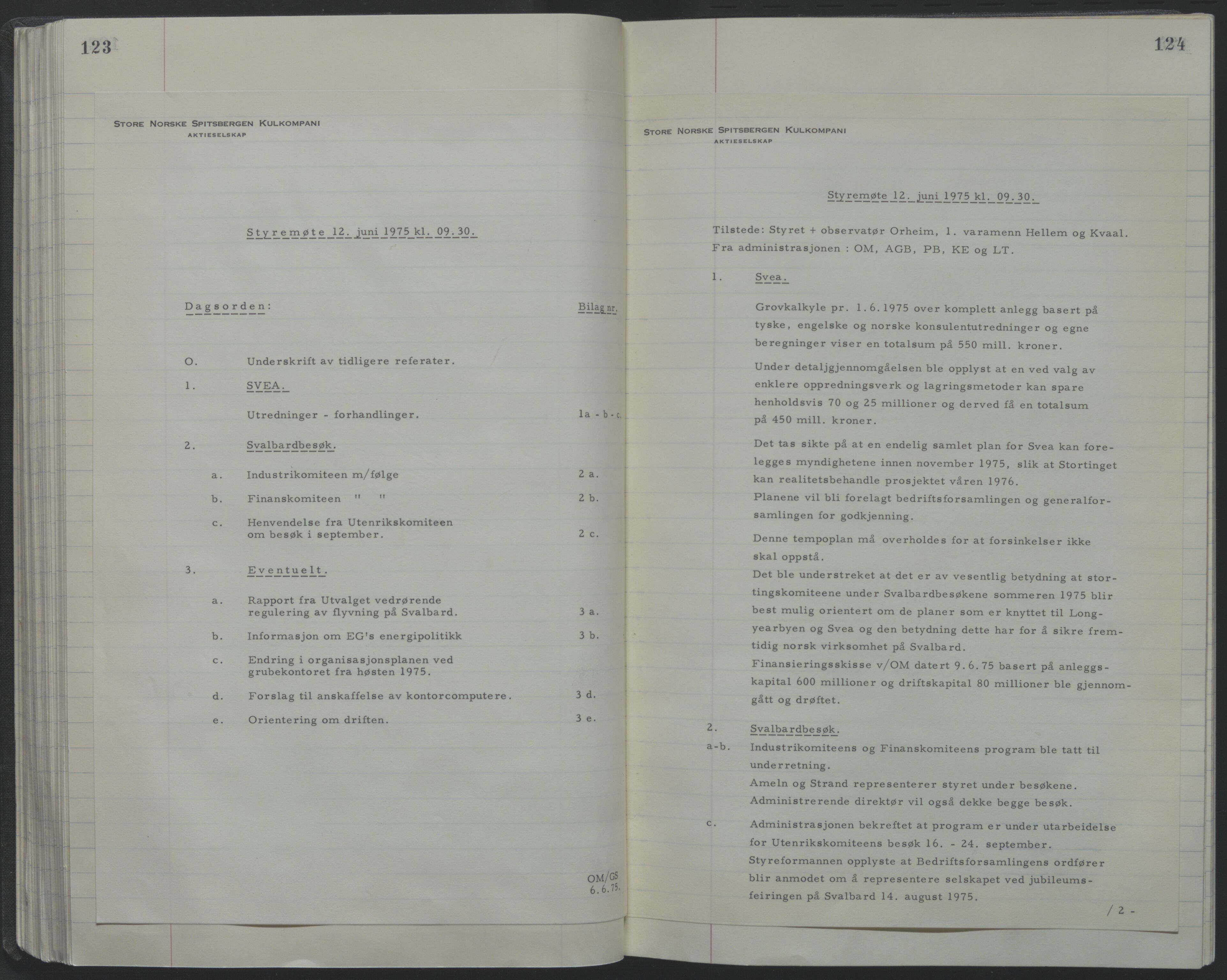 Store Norske Spitsbergen Kulkompani A/S, AV/SATØ-P-0073/09/A/Ab/Aba/L0001: Styreprotokoll 6, 1970-1979, p. 123-124
