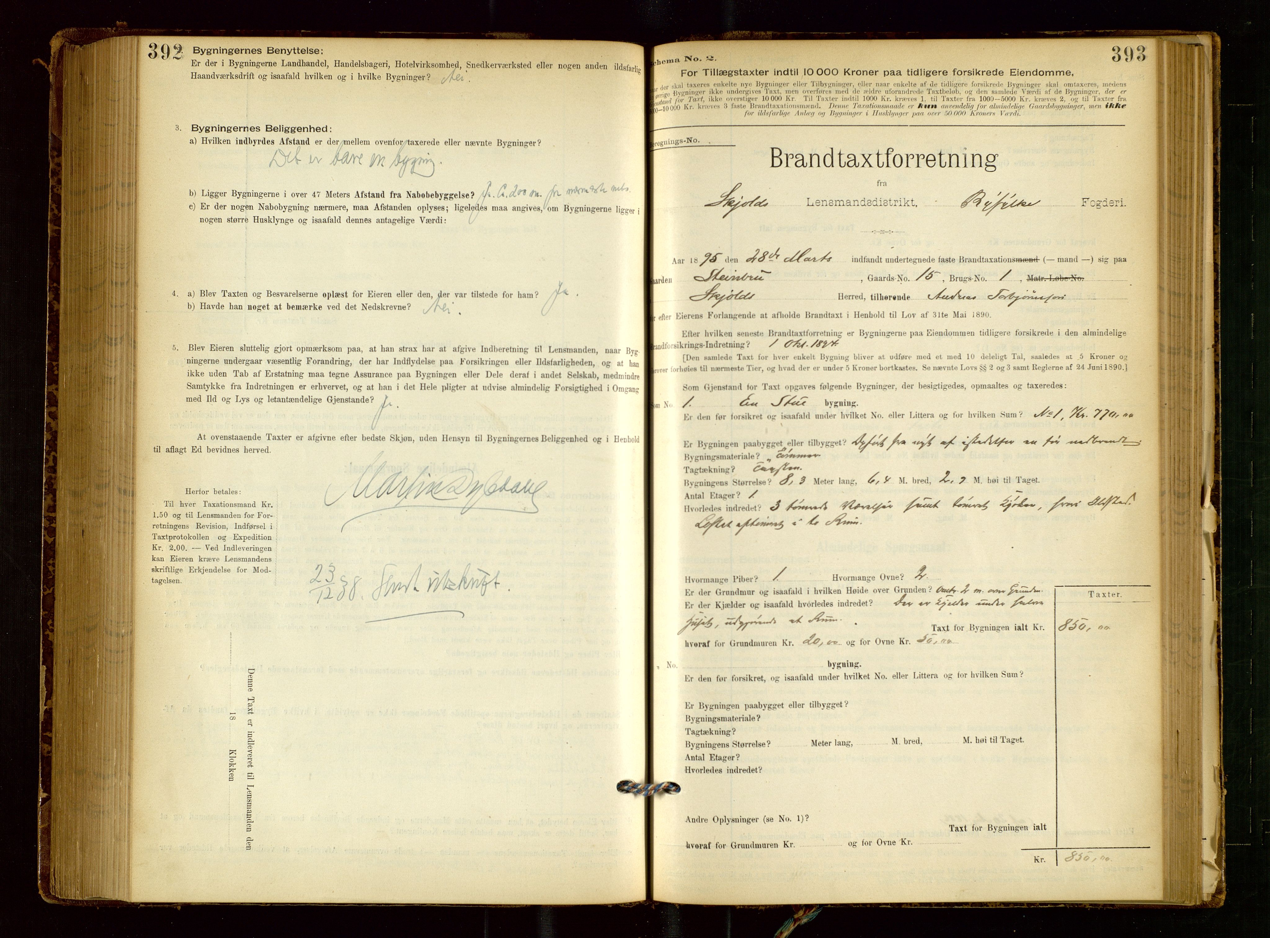 Skjold lensmannskontor, SAST/A-100182/Gob/L0001: "Brandtaxationsprotokol for Skjold Lensmandsdistrikt Ryfylke Fogderi", 1894-1939, p. 392-393
