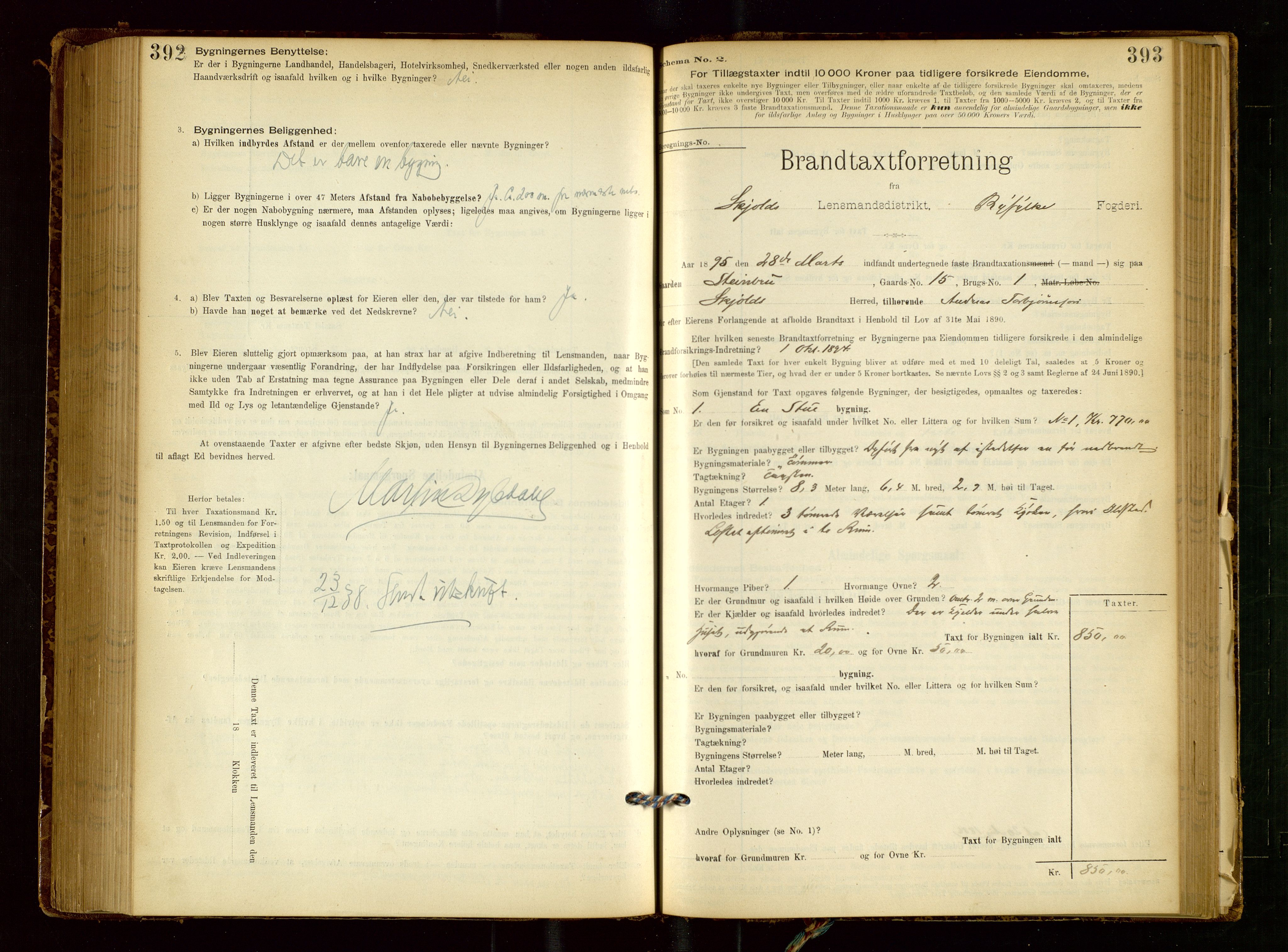 Skjold lensmannskontor, AV/SAST-A-100182/Gob/L0001: "Brandtaxationsprotokol for Skjold Lensmandsdistrikt Ryfylke Fogderi", 1894-1939, p. 392-393