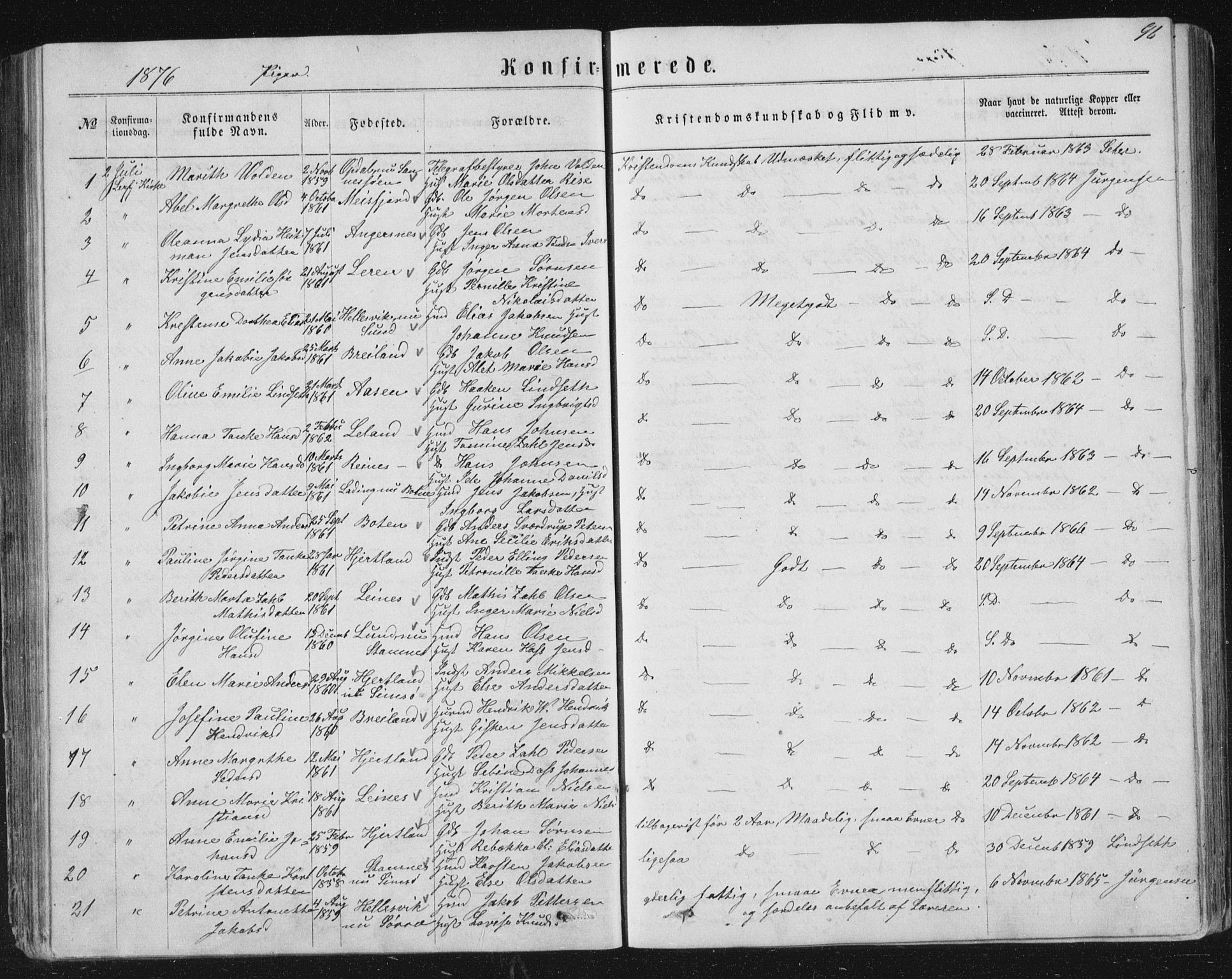 Ministerialprotokoller, klokkerbøker og fødselsregistre - Nordland, AV/SAT-A-1459/831/L0476: Parish register (copy) no. 831C03, 1866-1877, p. 96