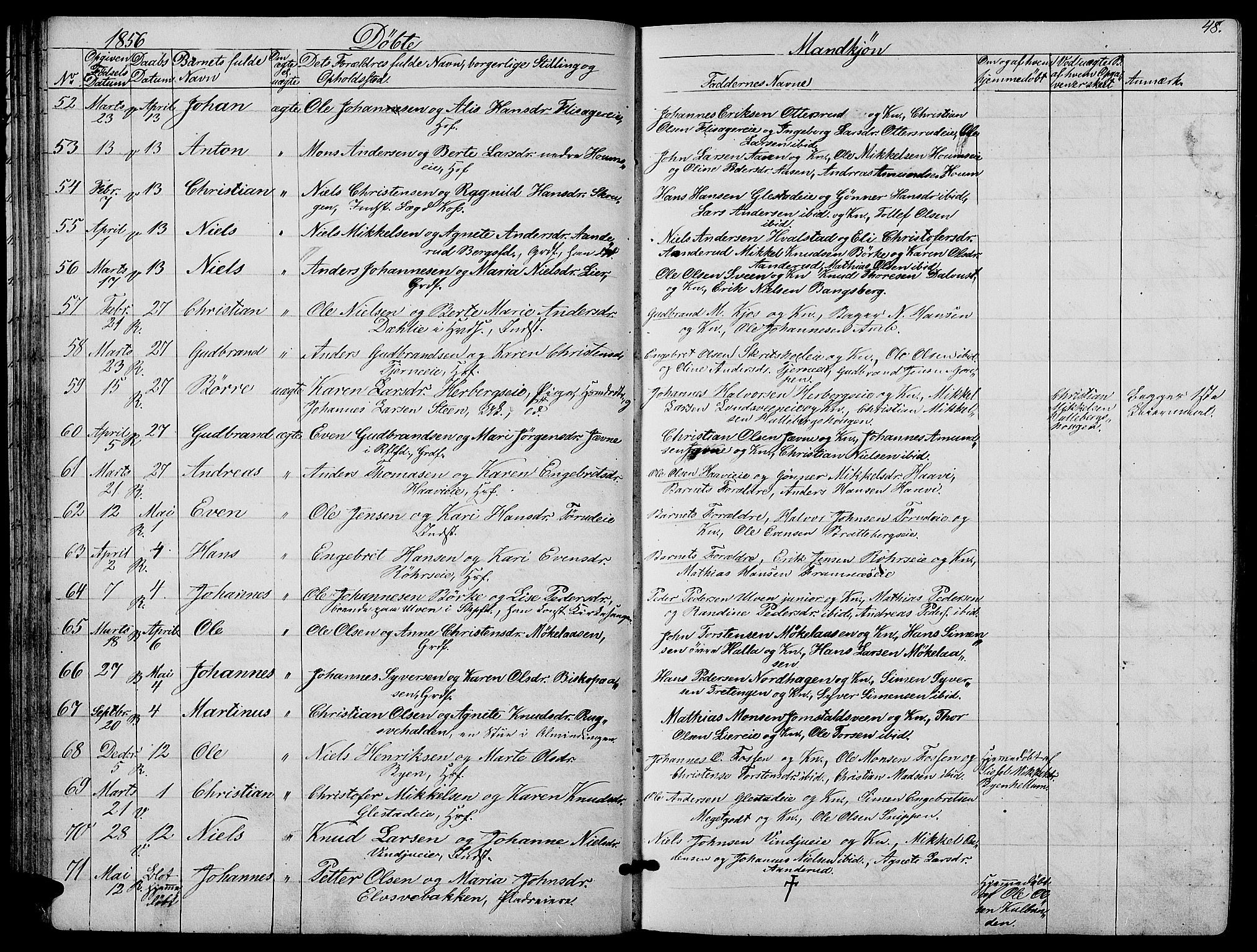 Ringsaker prestekontor, AV/SAH-PREST-014/L/La/L0006: Parish register (copy) no. 6, 1851-1860, p. 48