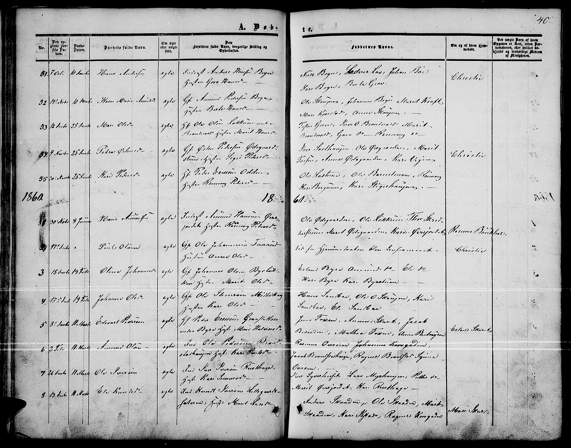 Nord-Fron prestekontor, SAH/PREST-080/H/Ha/Hab/L0001: Parish register (copy) no. 1, 1851-1883, p. 40