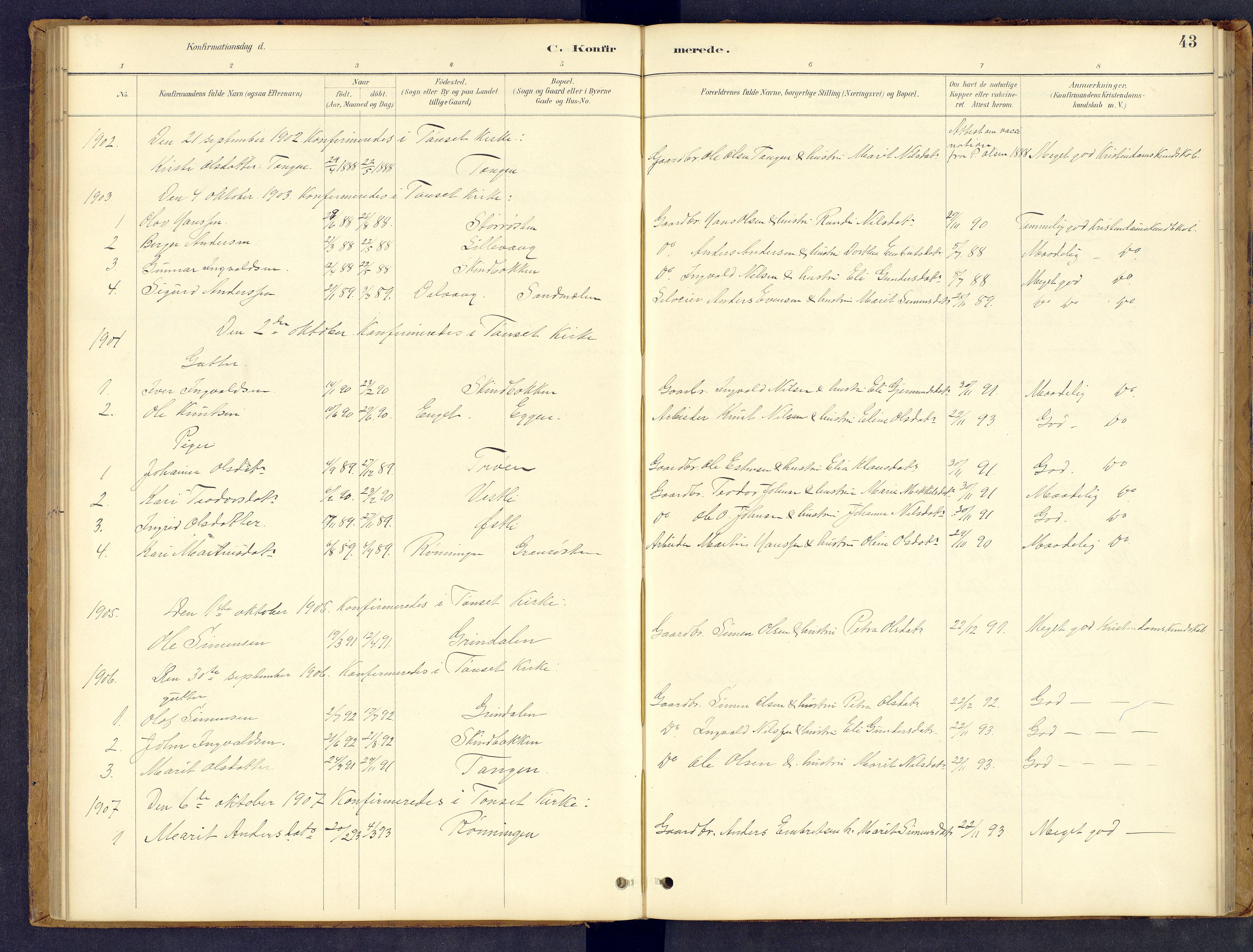 Tynset prestekontor, SAH/PREST-058/H/Ha/Hab/L0008: Parish register (copy) no. 8, 1884-1916, p. 43