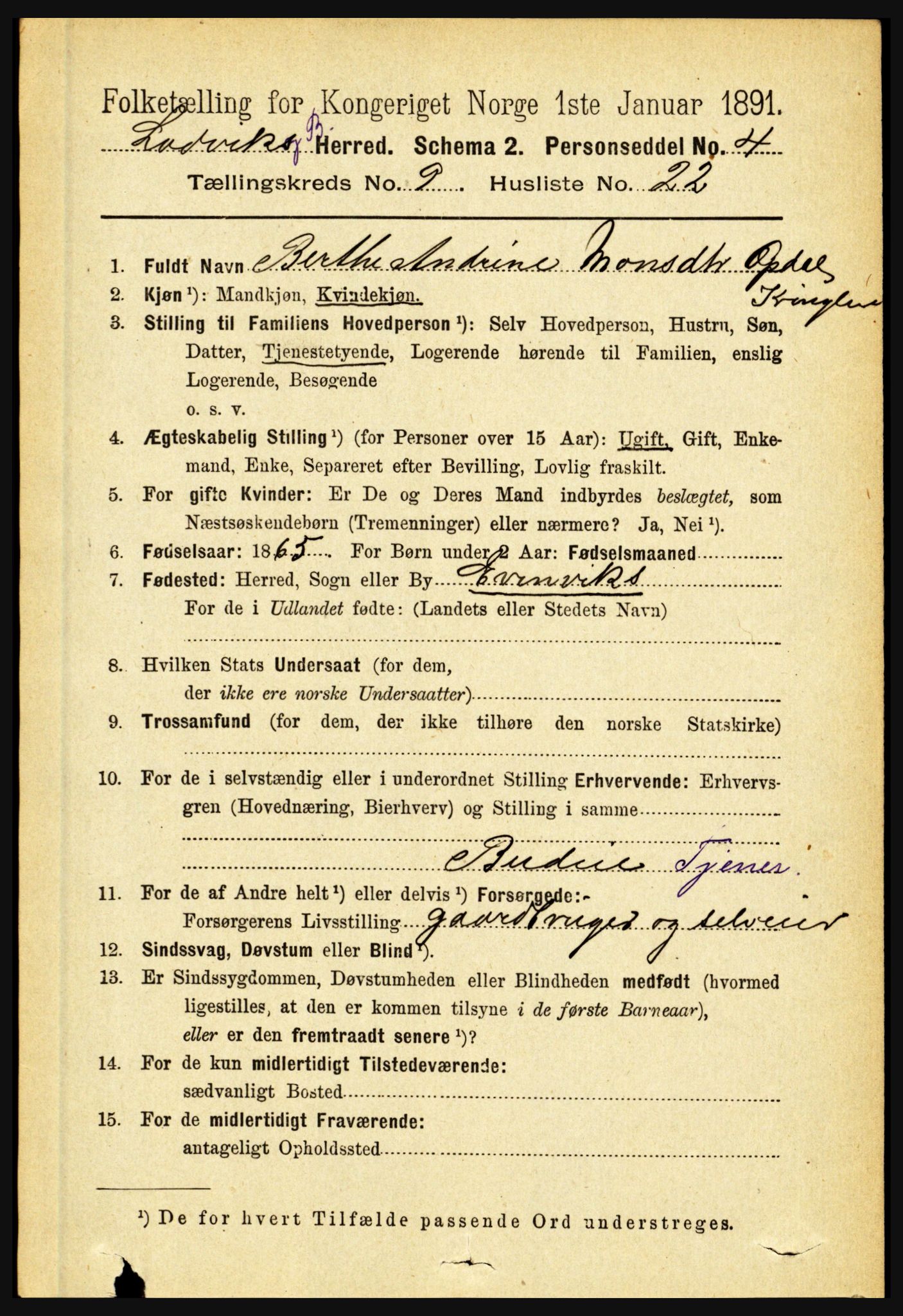 RA, 1891 census for 1415 Lavik og Brekke, 1891, p. 1951