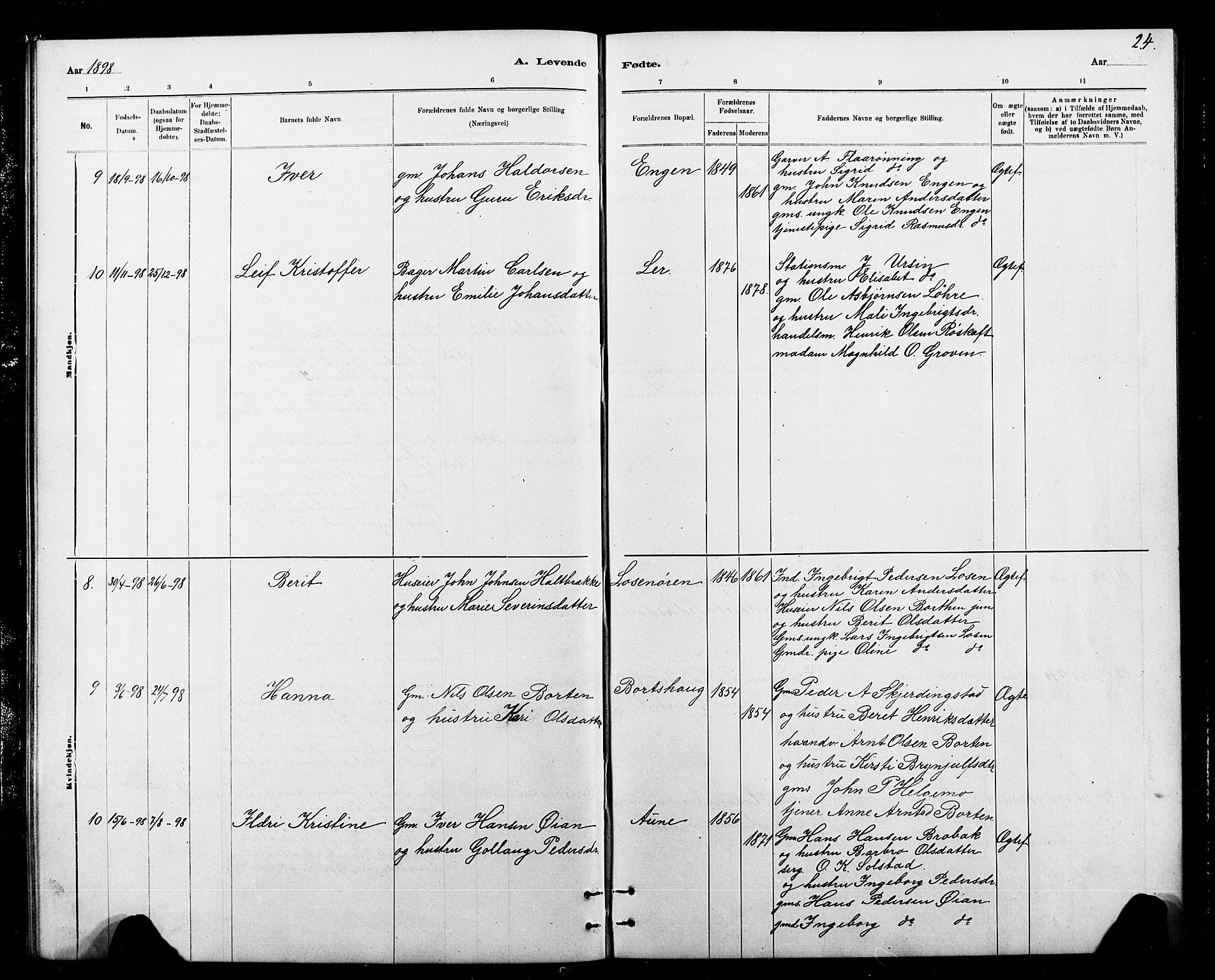 Ministerialprotokoller, klokkerbøker og fødselsregistre - Sør-Trøndelag, AV/SAT-A-1456/693/L1123: Parish register (copy) no. 693C04, 1887-1910, p. 24