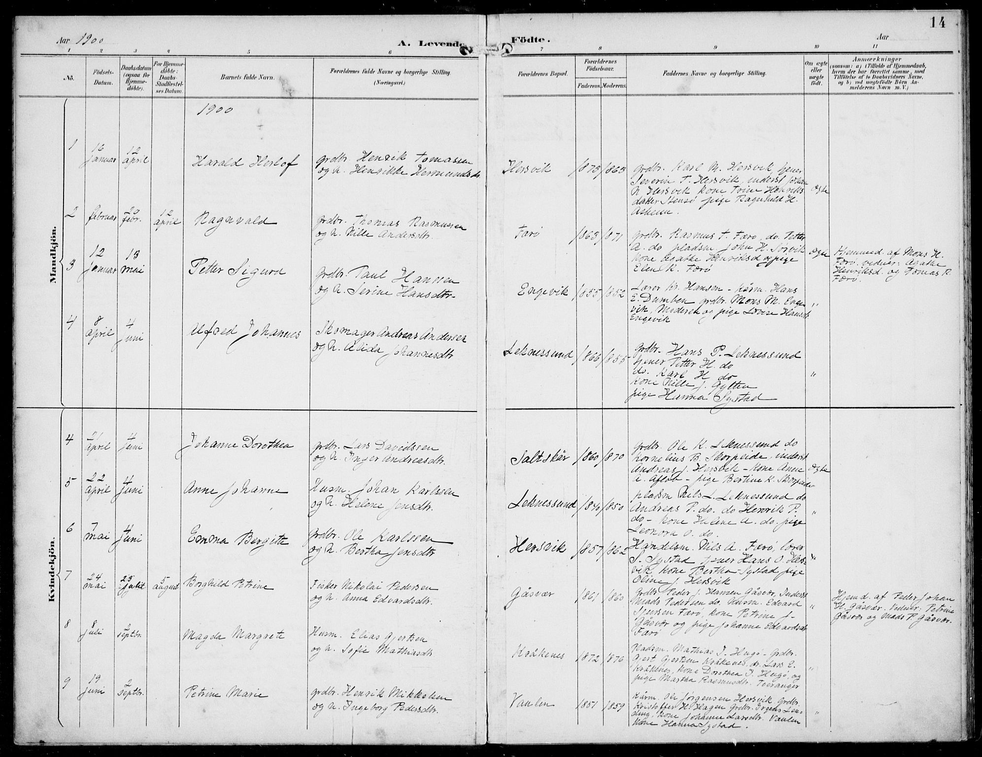 Solund sokneprestembete, AV/SAB-A-81401: Parish register (official) no. B  1, 1891-1901, p. 14