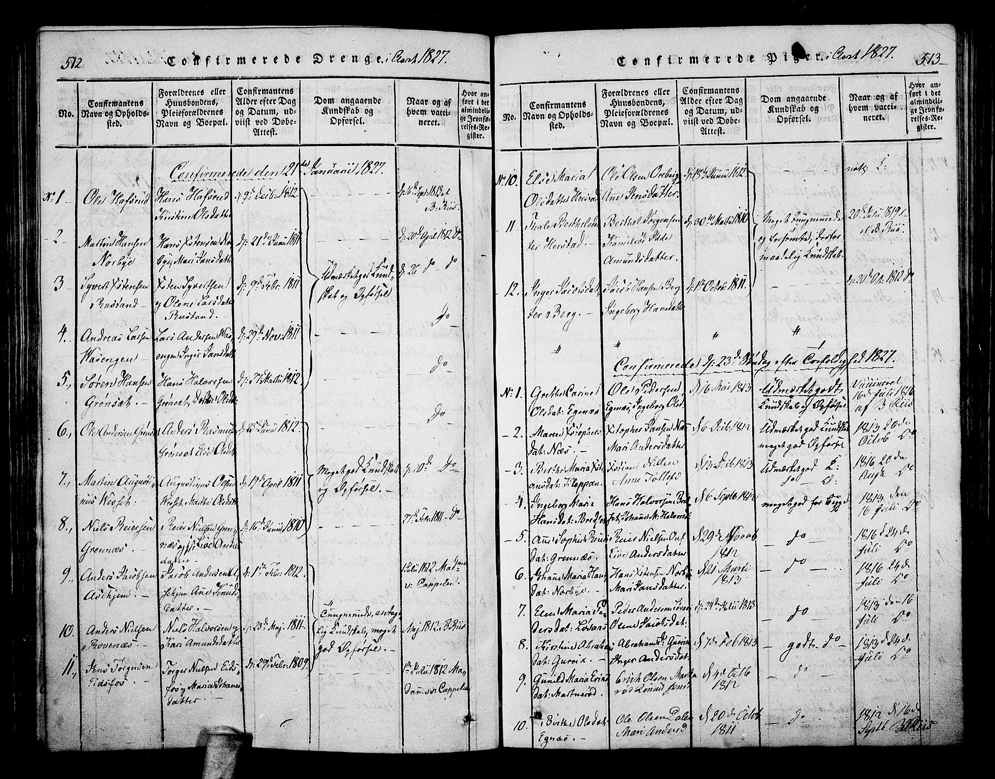 Hof kirkebøker, AV/SAKO-A-64/F/Fa/L0004: Parish register (official) no. I 4, 1814-1843, p. 512-513