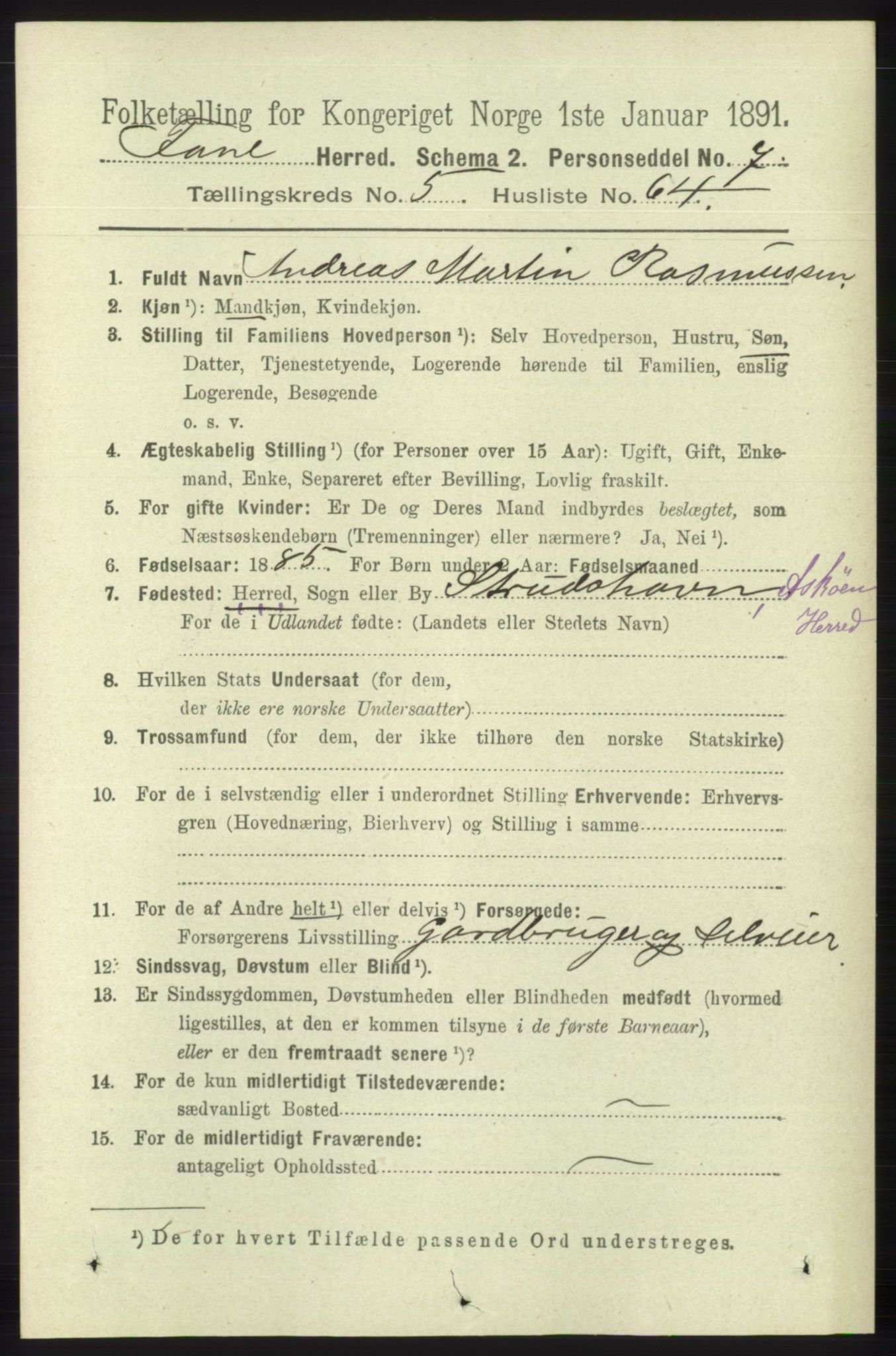 RA, 1891 census for 1249 Fana, 1891, p. 2502