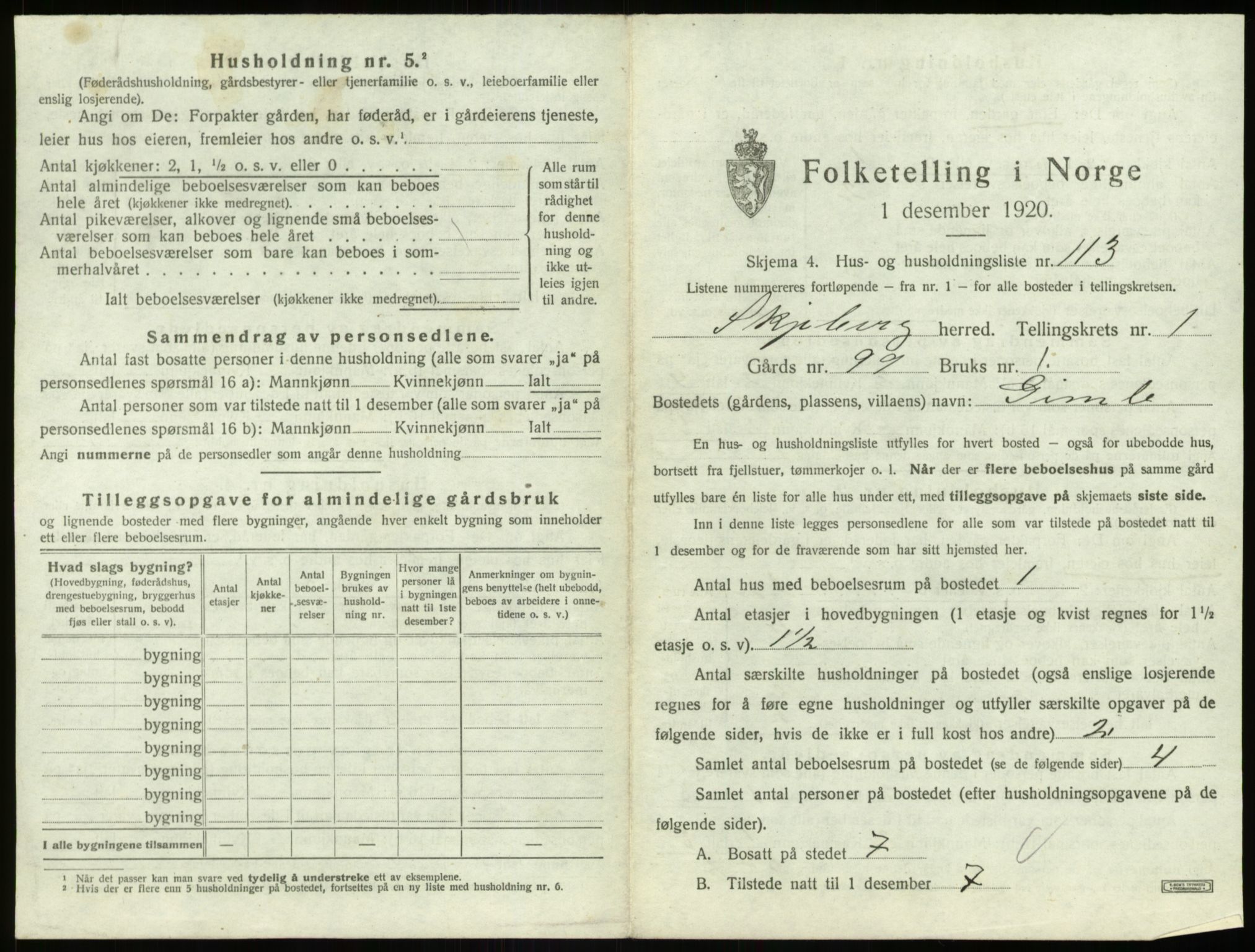 SAO, 1920 census for Skjeberg, 1920, p. 285