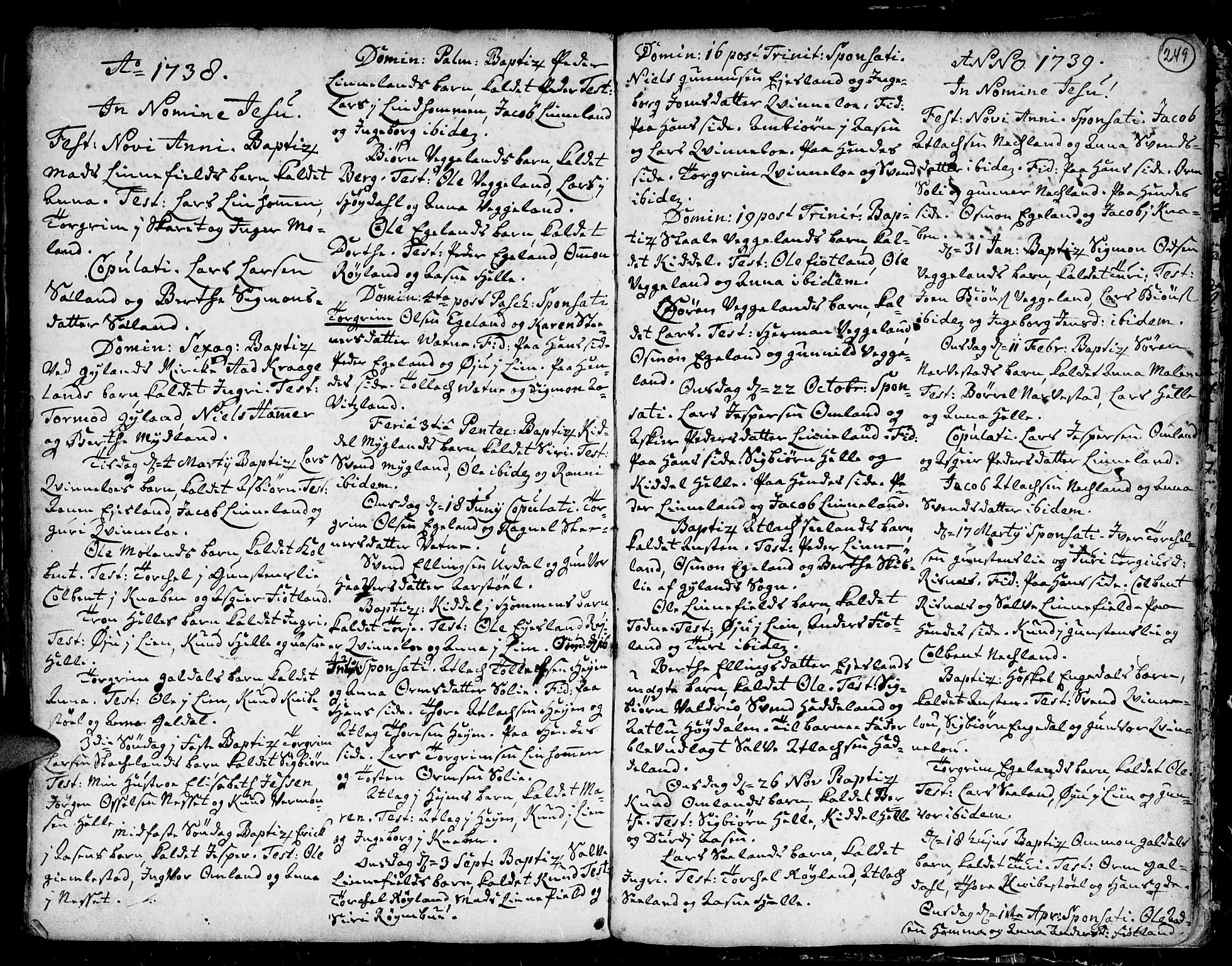 Kvinesdal sokneprestkontor, SAK/1111-0026/F/Fa/Fab/L0001: Parish register (official) no. A 1 /5, 1710-1760, p. 249