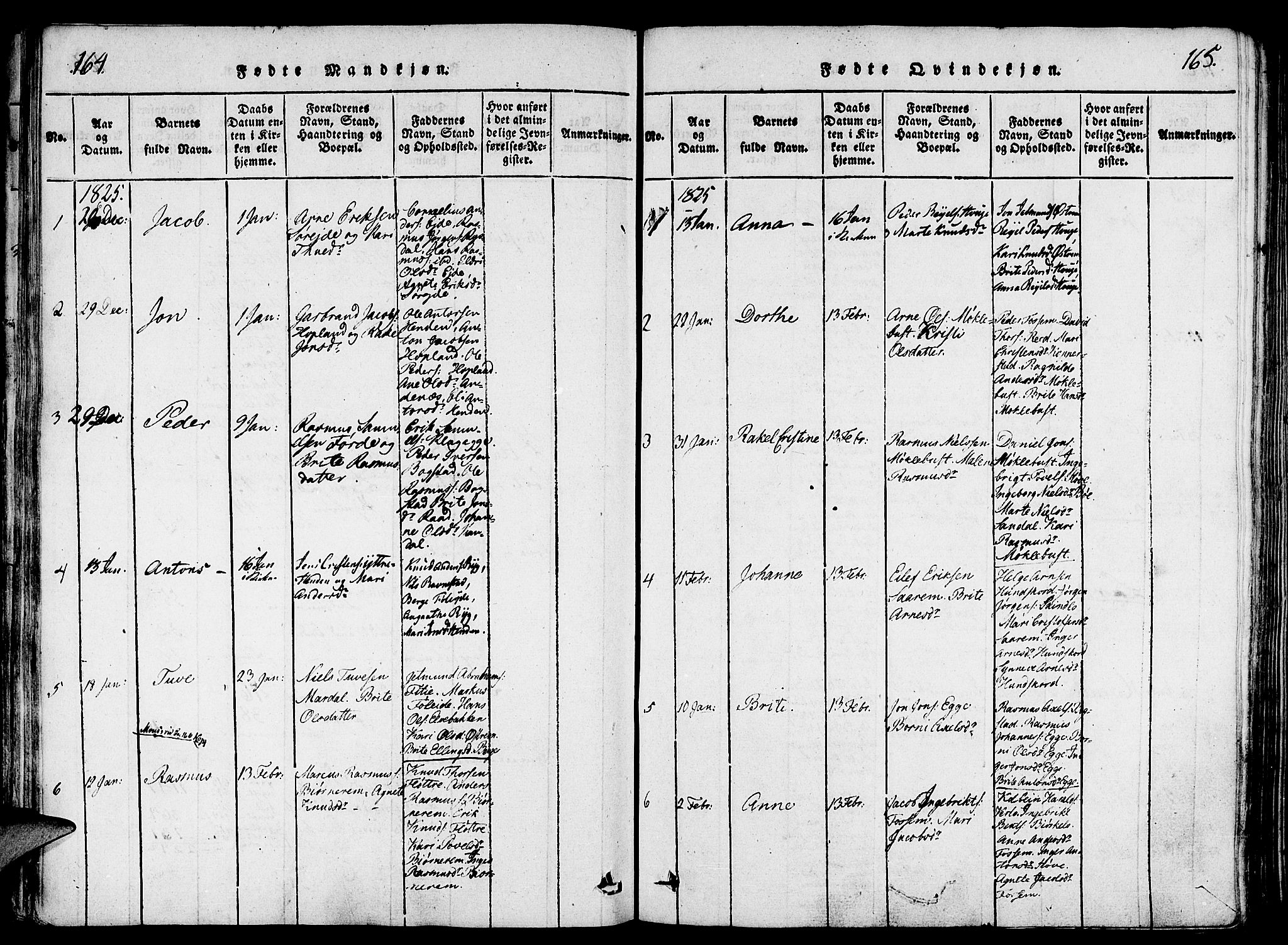 Gloppen sokneprestembete, SAB/A-80101/H/Haa/Haaa/L0006: Parish register (official) no. A 6, 1816-1826, p. 164-165