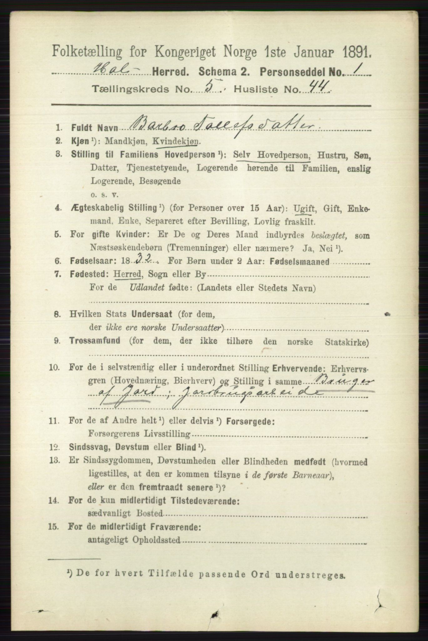 RA, 1891 census for 0620 Hol, 1891, p. 1706