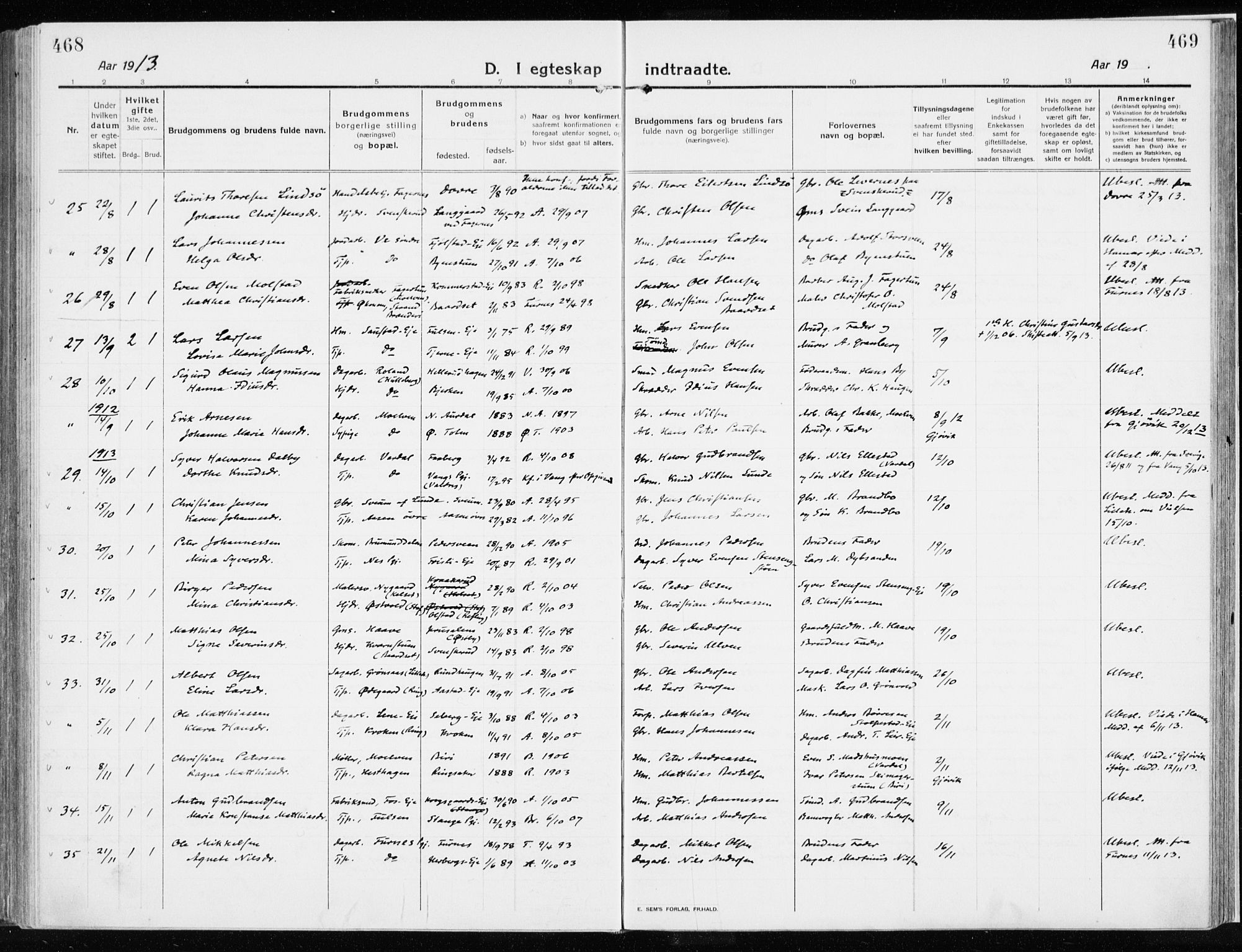 Ringsaker prestekontor, AV/SAH-PREST-014/K/Ka/L0020: Parish register (official) no. 20, 1913-1922, p. 468-469