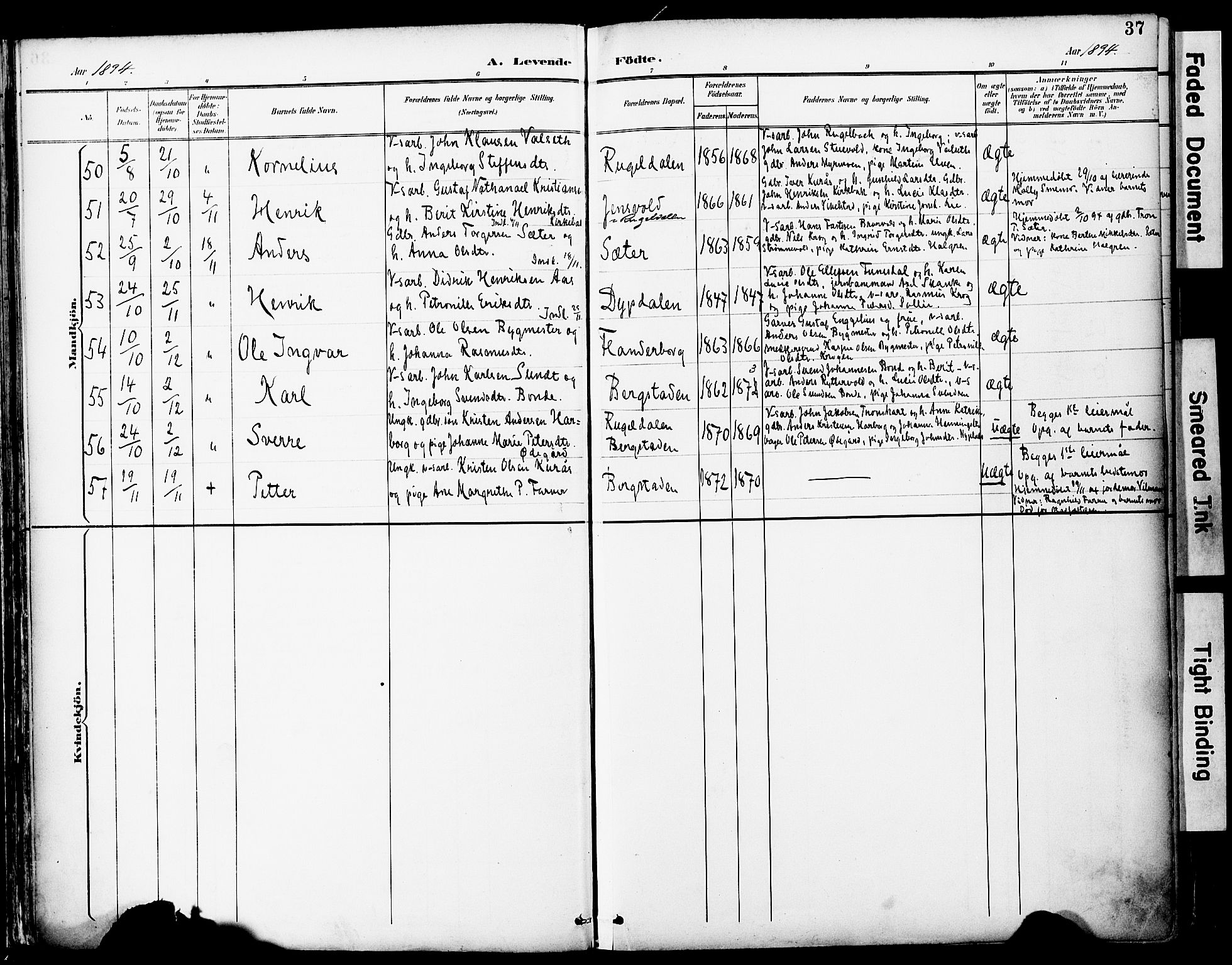 Ministerialprotokoller, klokkerbøker og fødselsregistre - Sør-Trøndelag, SAT/A-1456/681/L0935: Parish register (official) no. 681A13, 1890-1898, p. 37