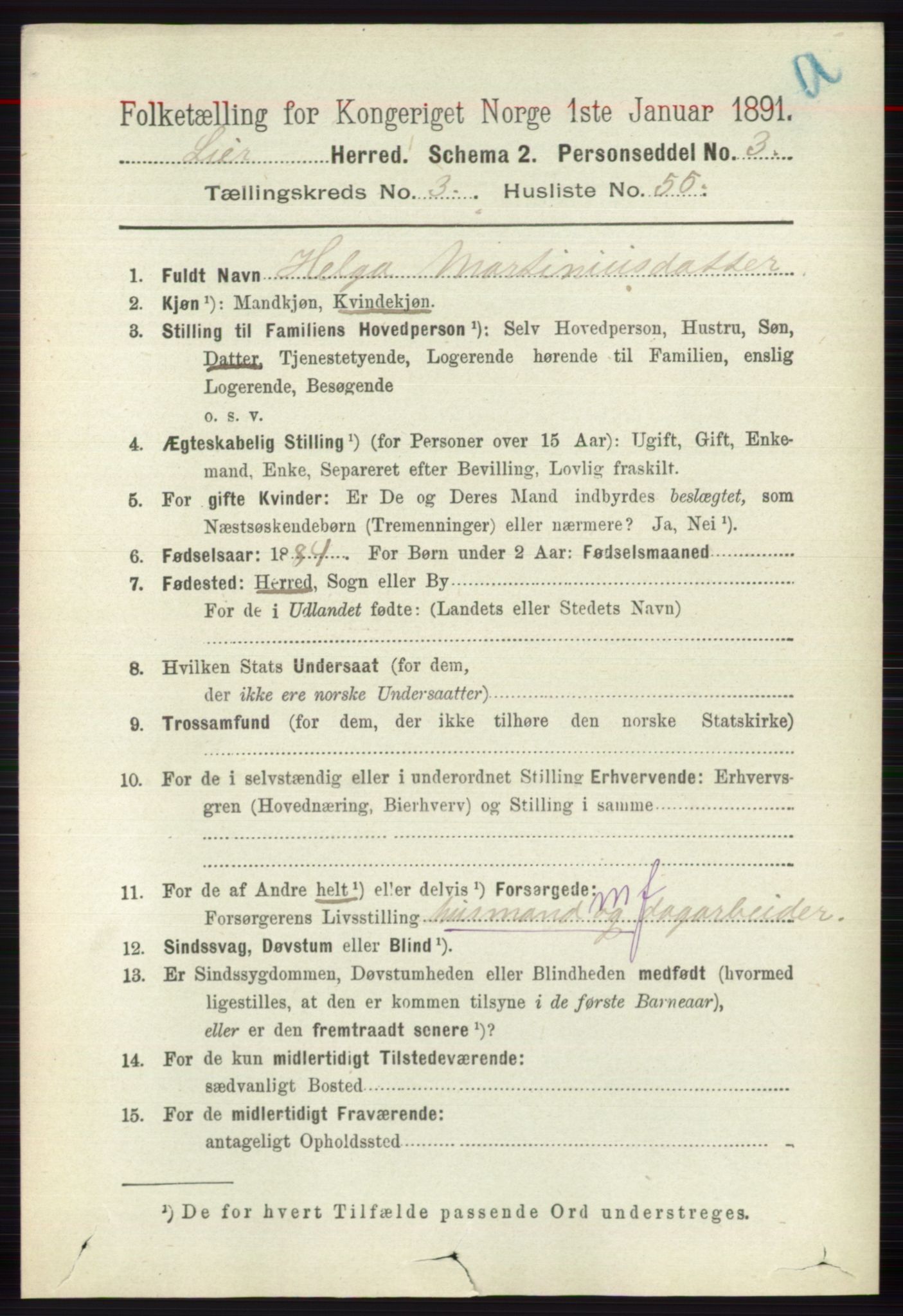 RA, 1891 census for 0626 Lier, 1891, p. 2798