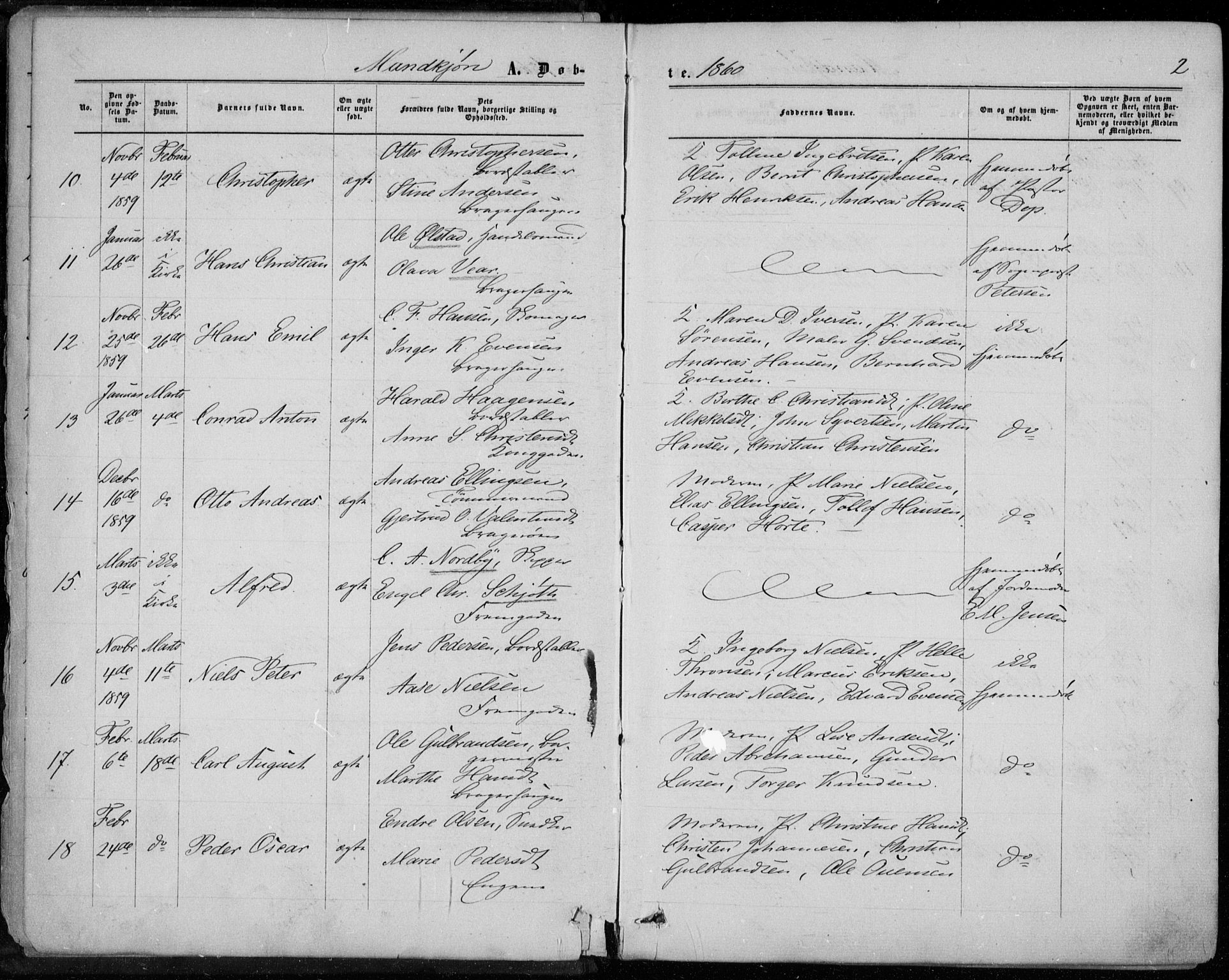 Bragernes kirkebøker, AV/SAKO-A-6/F/Fb/L0003: Parish register (official) no. II 3, 1860-1868, p. 2