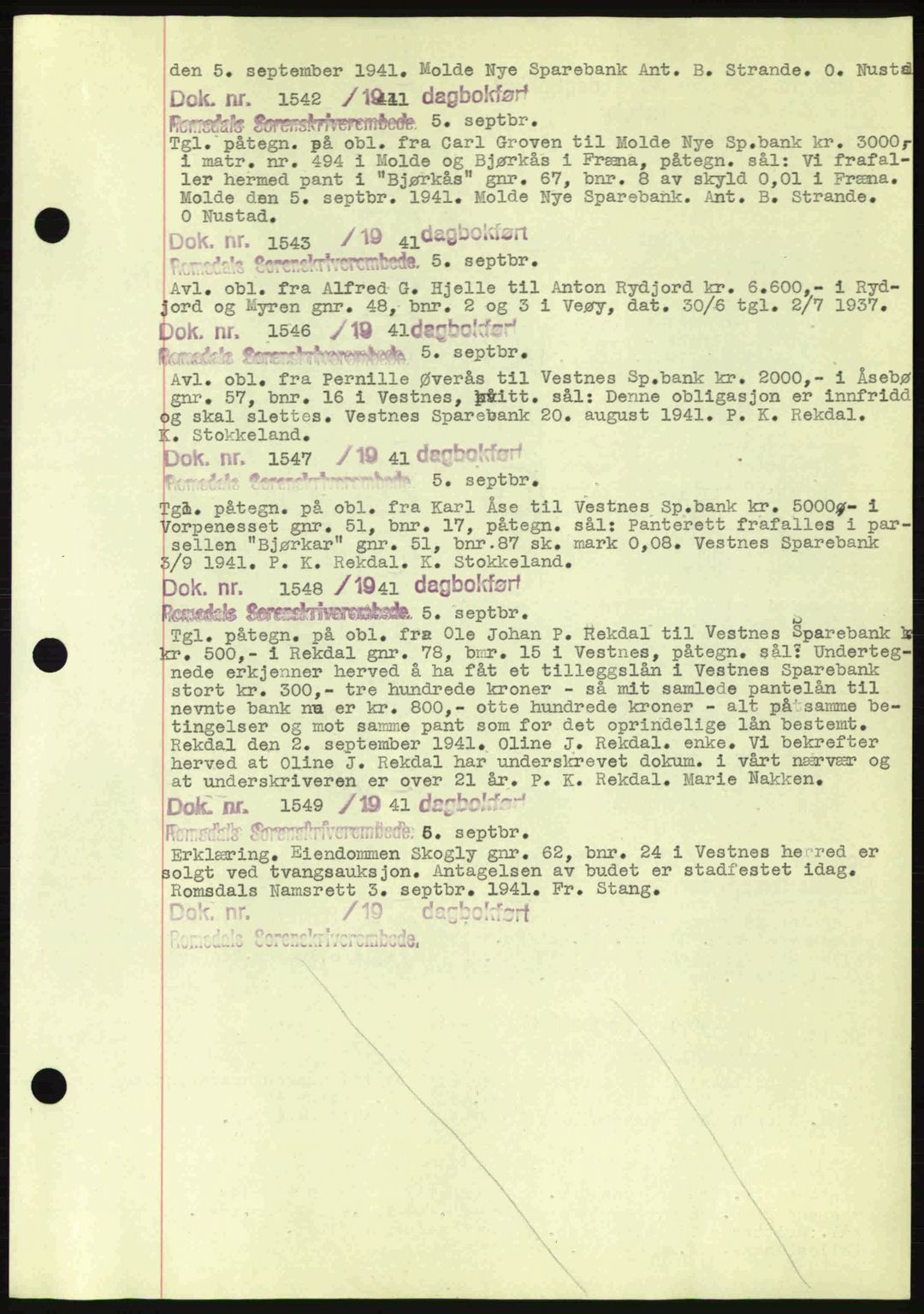 Romsdal sorenskriveri, AV/SAT-A-4149/1/2/2C: Mortgage book no. C1a, 1936-1945, Diary no: : 1542/1941