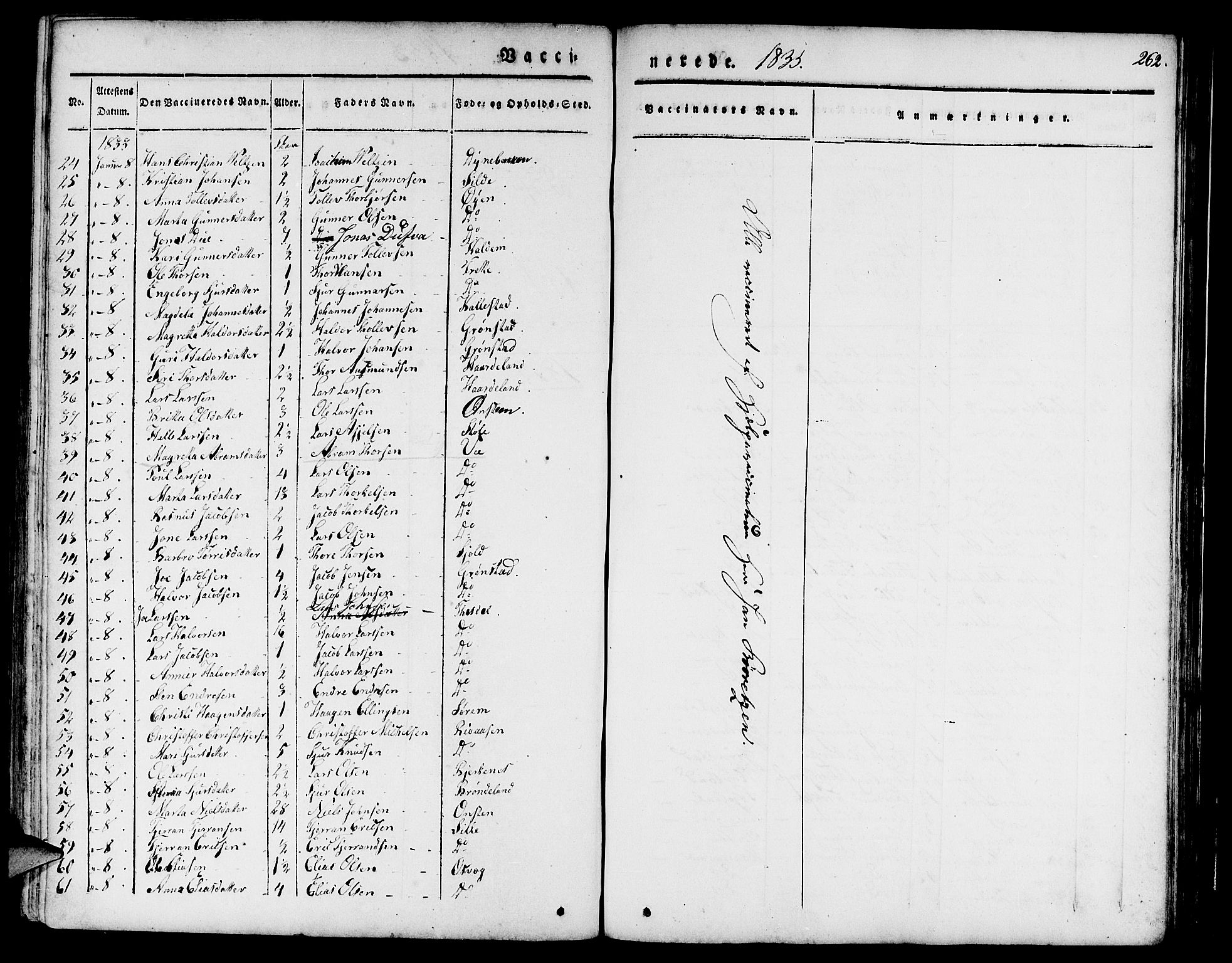 Etne sokneprestembete, AV/SAB-A-75001/H/Haa: Parish register (official) no. A 7, 1831-1847, p. 262