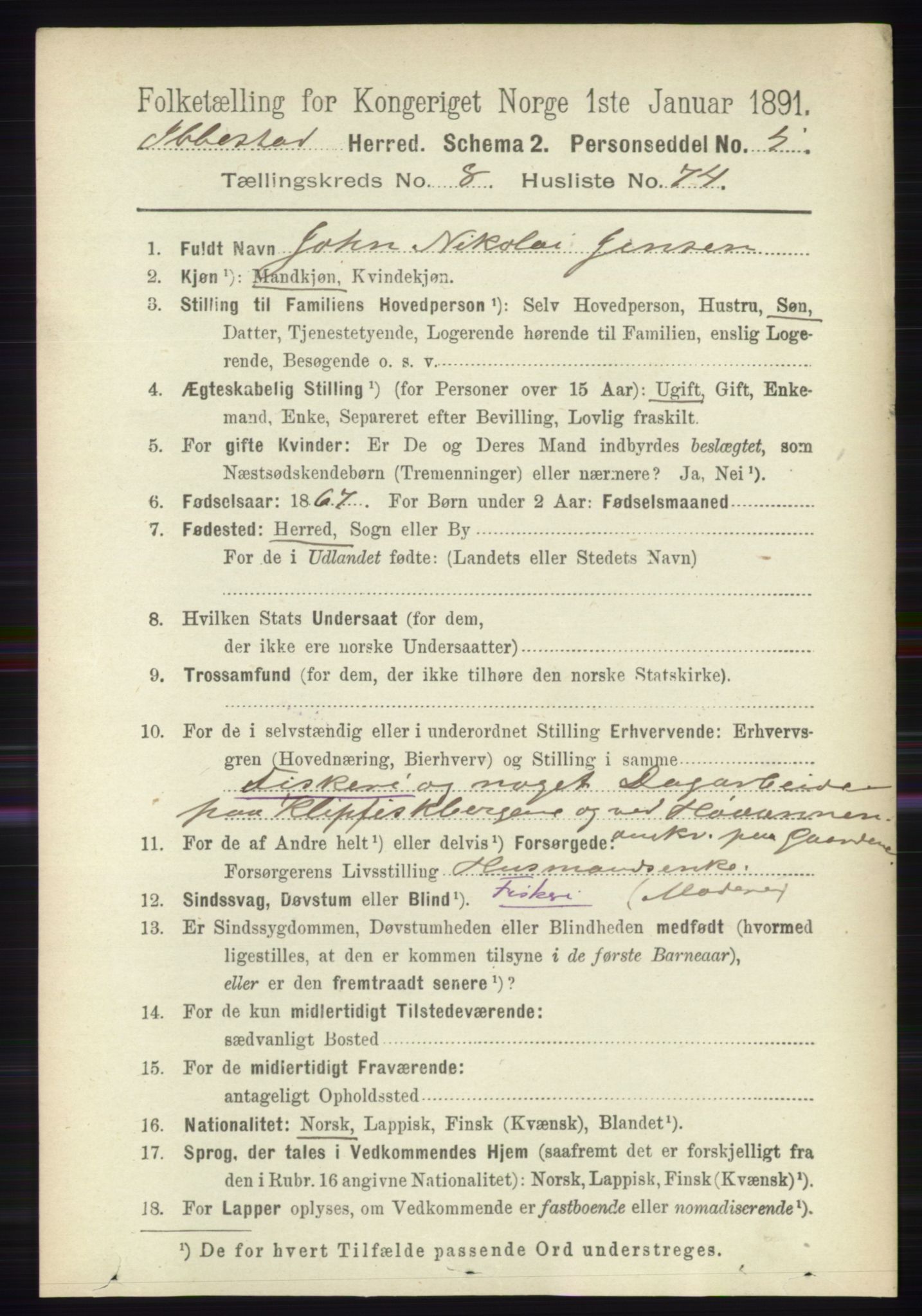 RA, 1891 census for 1917 Ibestad, 1891, p. 5659