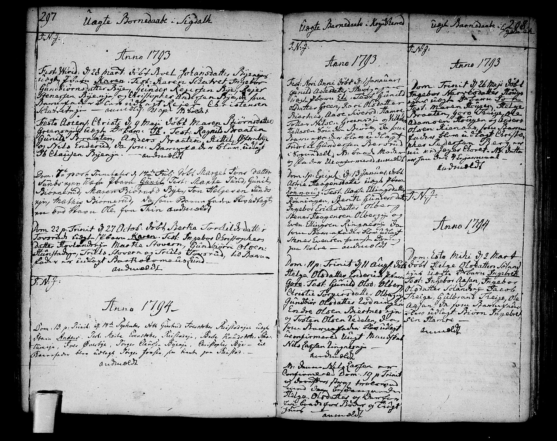 Sigdal kirkebøker, AV/SAKO-A-245/F/Fa/L0003: Parish register (official) no. I 3, 1793-1811, p. 297-298