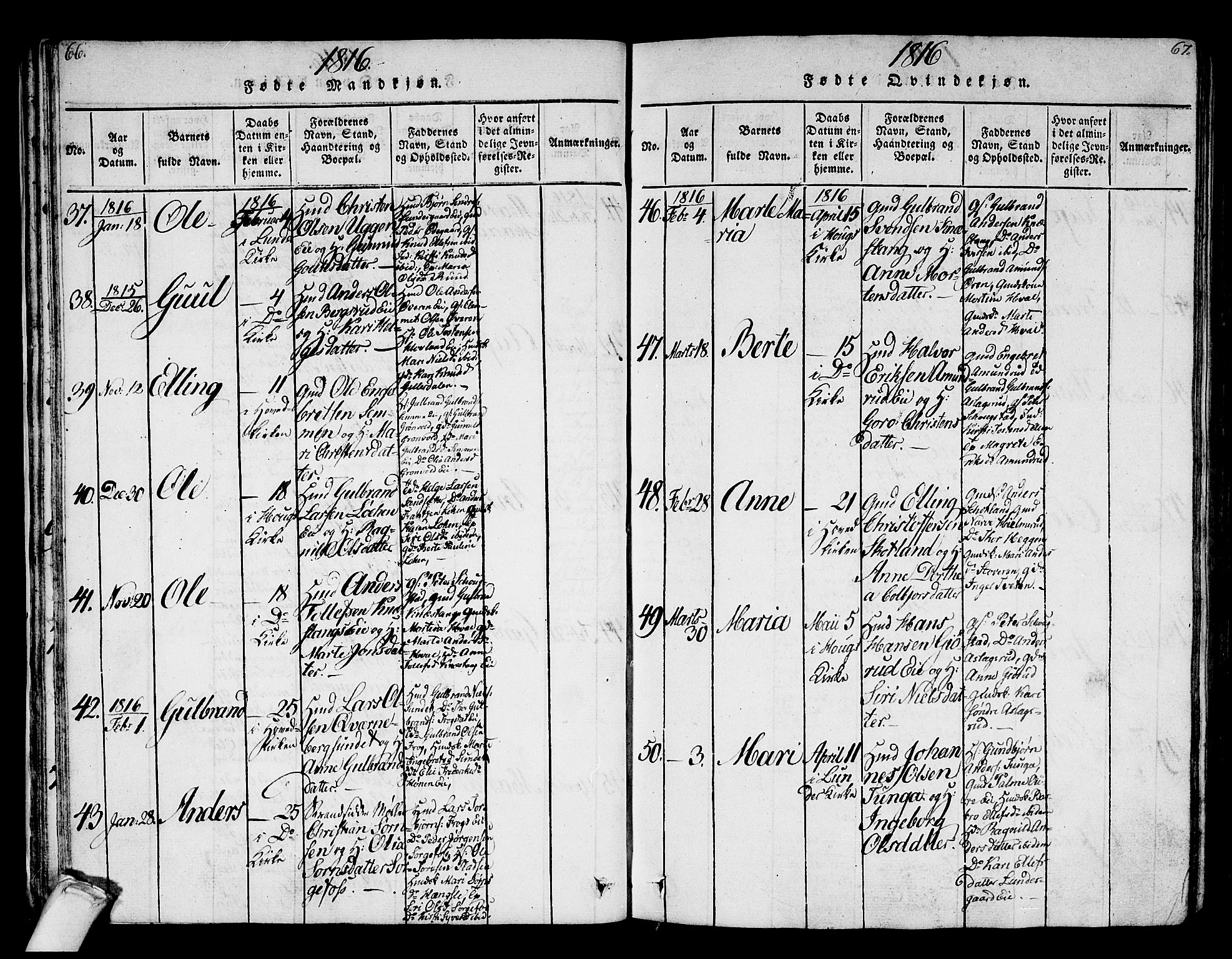 Norderhov kirkebøker, AV/SAKO-A-237/F/Fa/L0008: Parish register (official) no. 8, 1814-1833, p. 66-67