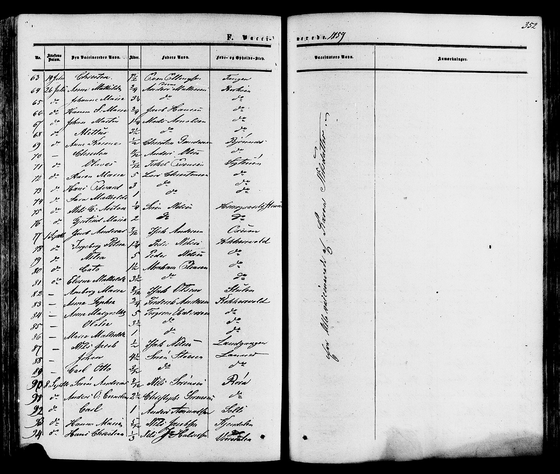 Eidanger kirkebøker, AV/SAKO-A-261/F/Fa/L0010: Parish register (official) no. 10, 1859-1874, p. 352