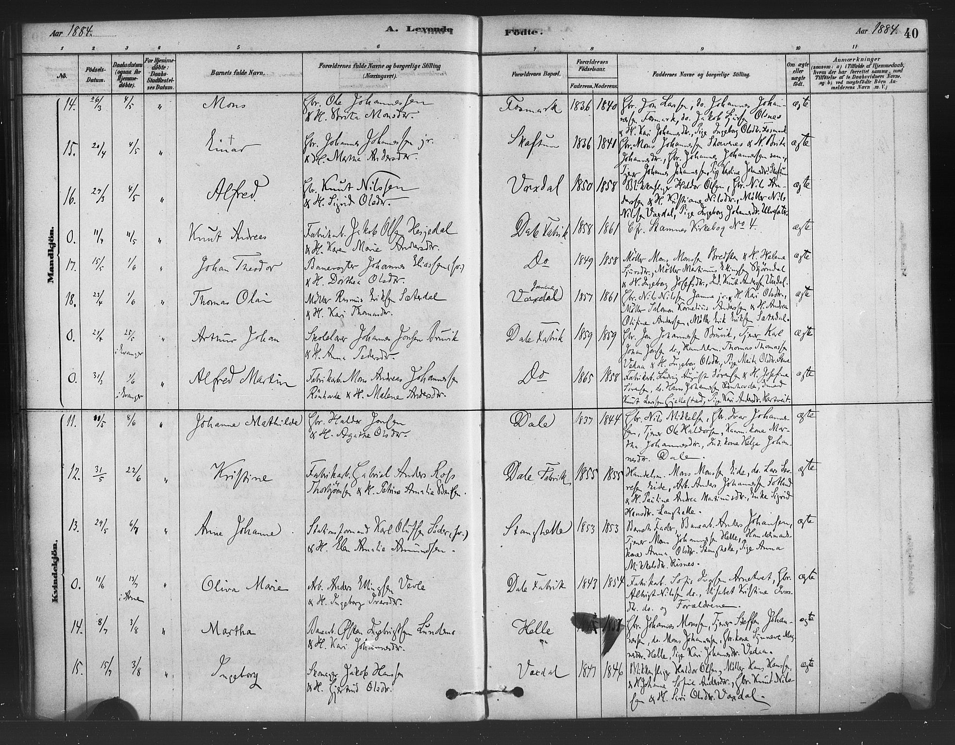 Bruvik Sokneprestembete, SAB/A-74701/H/Haa: Parish register (official) no. B 1, 1878-1904, p. 40