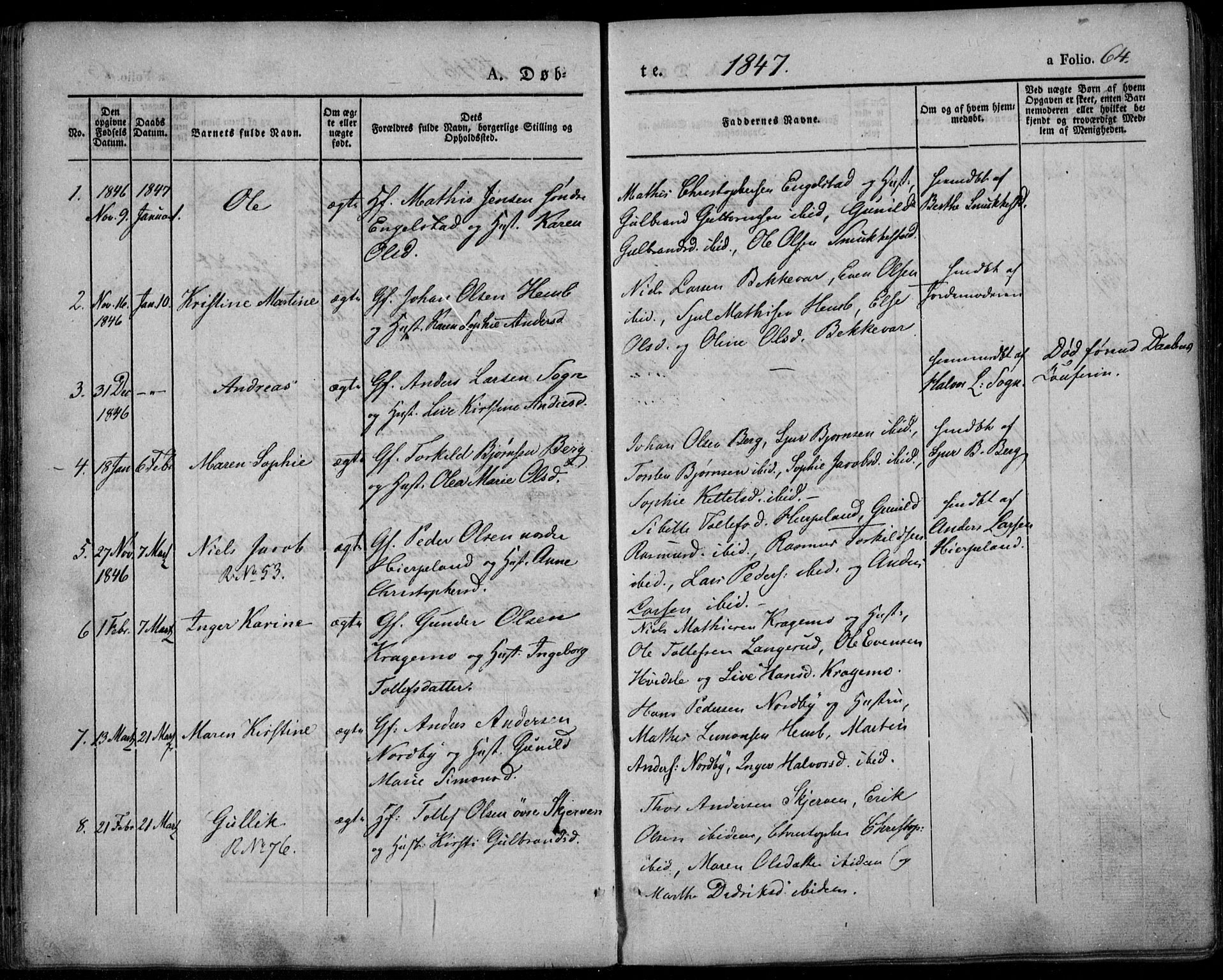 Lardal kirkebøker, AV/SAKO-A-350/F/Fa/L0006: Parish register (official) no. I 6, 1835-1860, p. 64